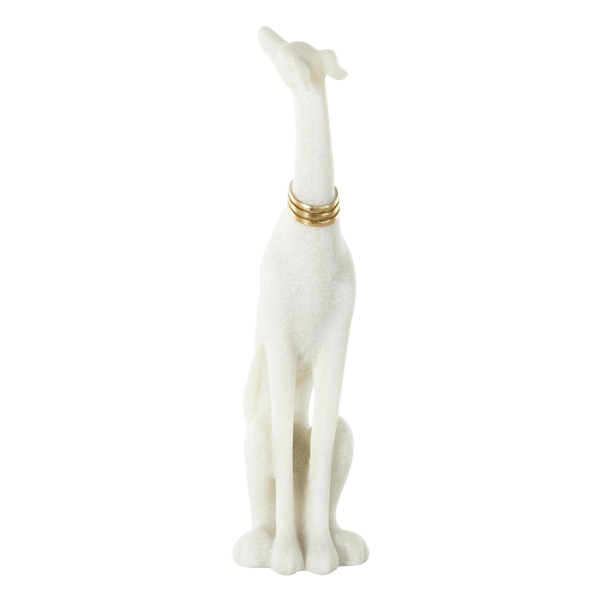 Dog Cream Polystone Sitting Decorative Sculpture with Gold Collar