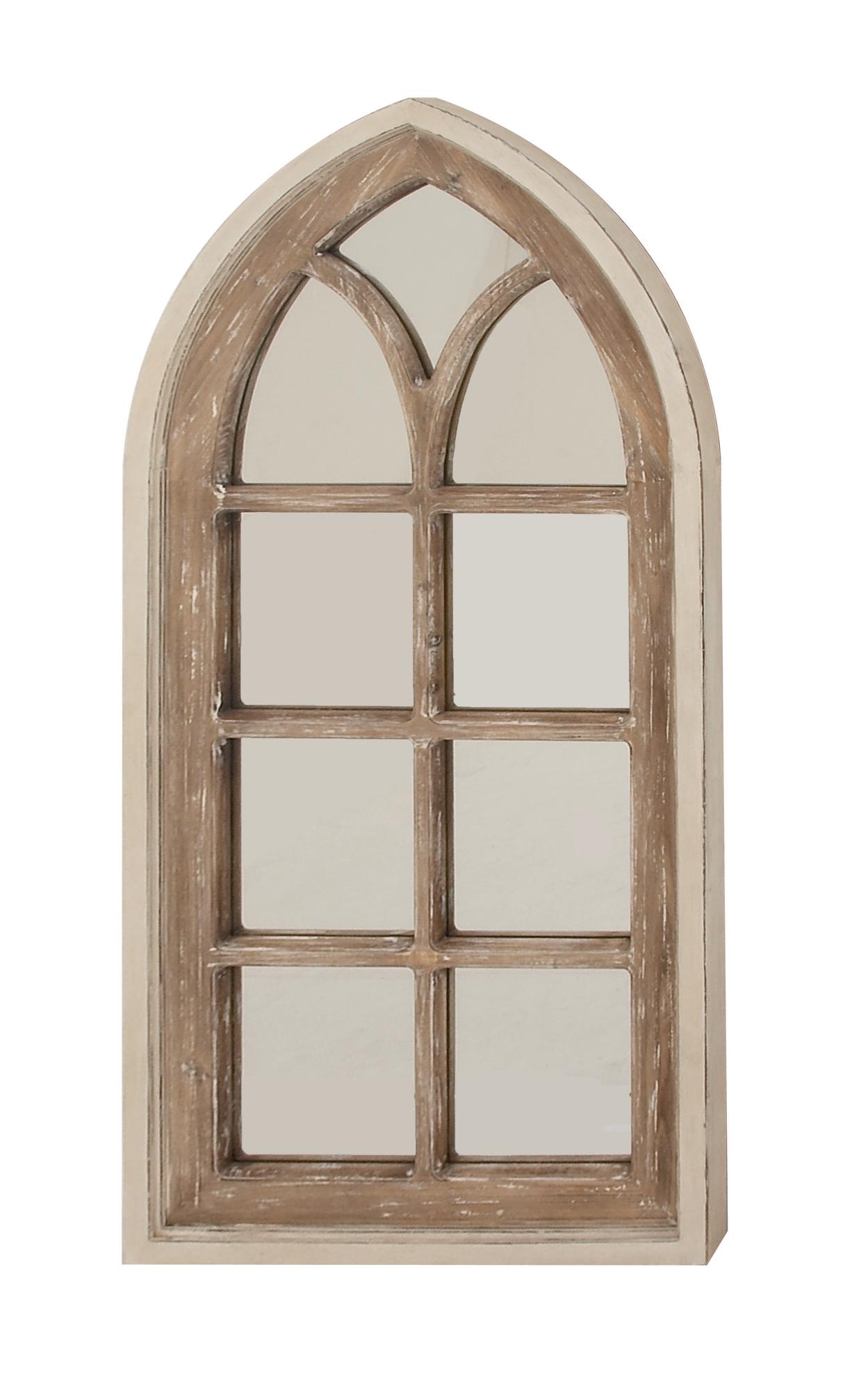 Brown Wood Arched Distressed Window Pane Room Wall Mirror