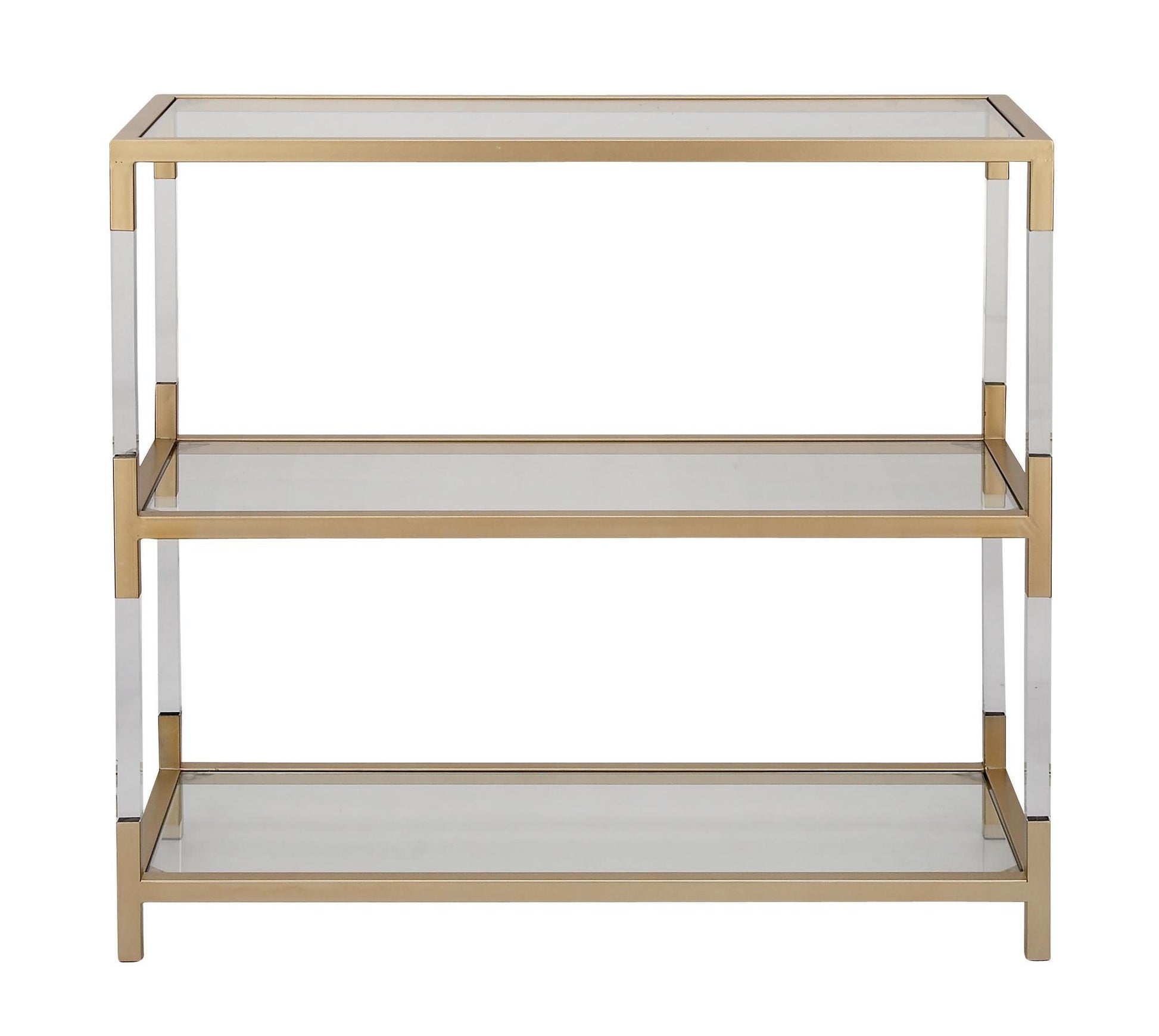 Gold Metal 2 Shelf Living Room Console Table with Clear Glass Top and Acrylic Legs