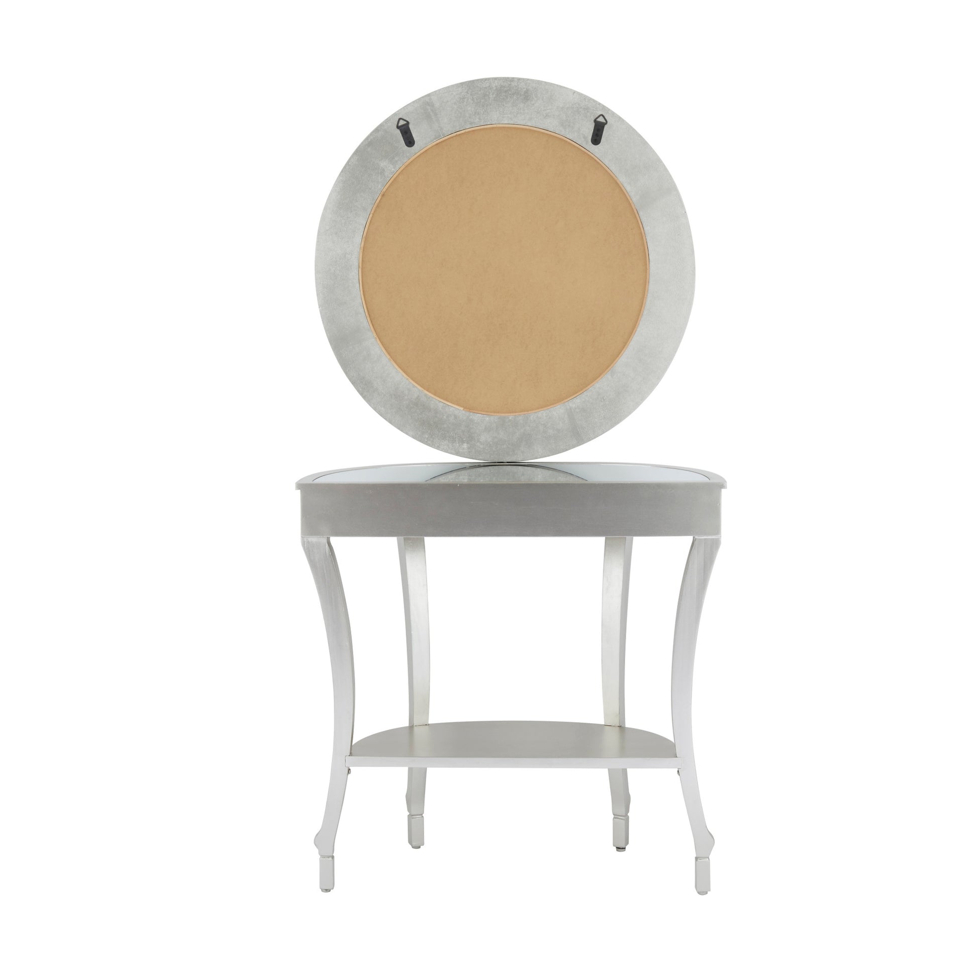 Set of 2 Silver Wood Mirrored Panel Half Moon Living Room Console Table with Mirror