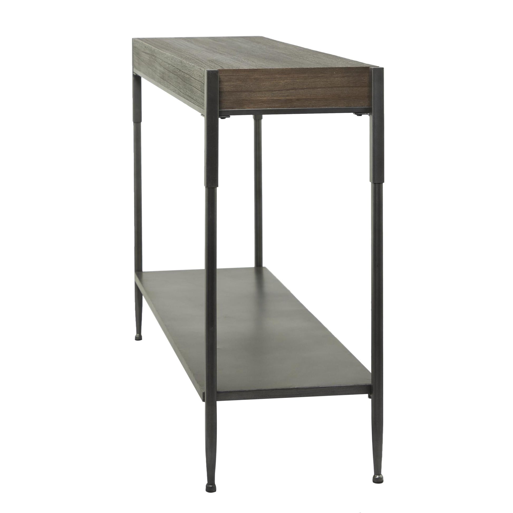 Gray Metal Shelf Living Room Console Table with Brown Wooden Top