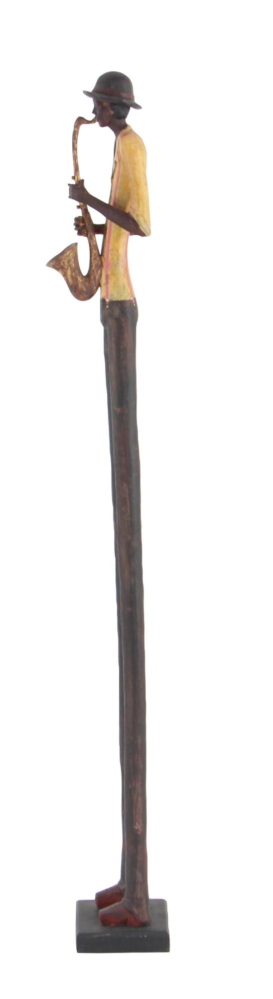 Set of 4 Musician Brown Polystone Tall Long Legged Jazz Band Decorative Sculpture with Black Base Stand