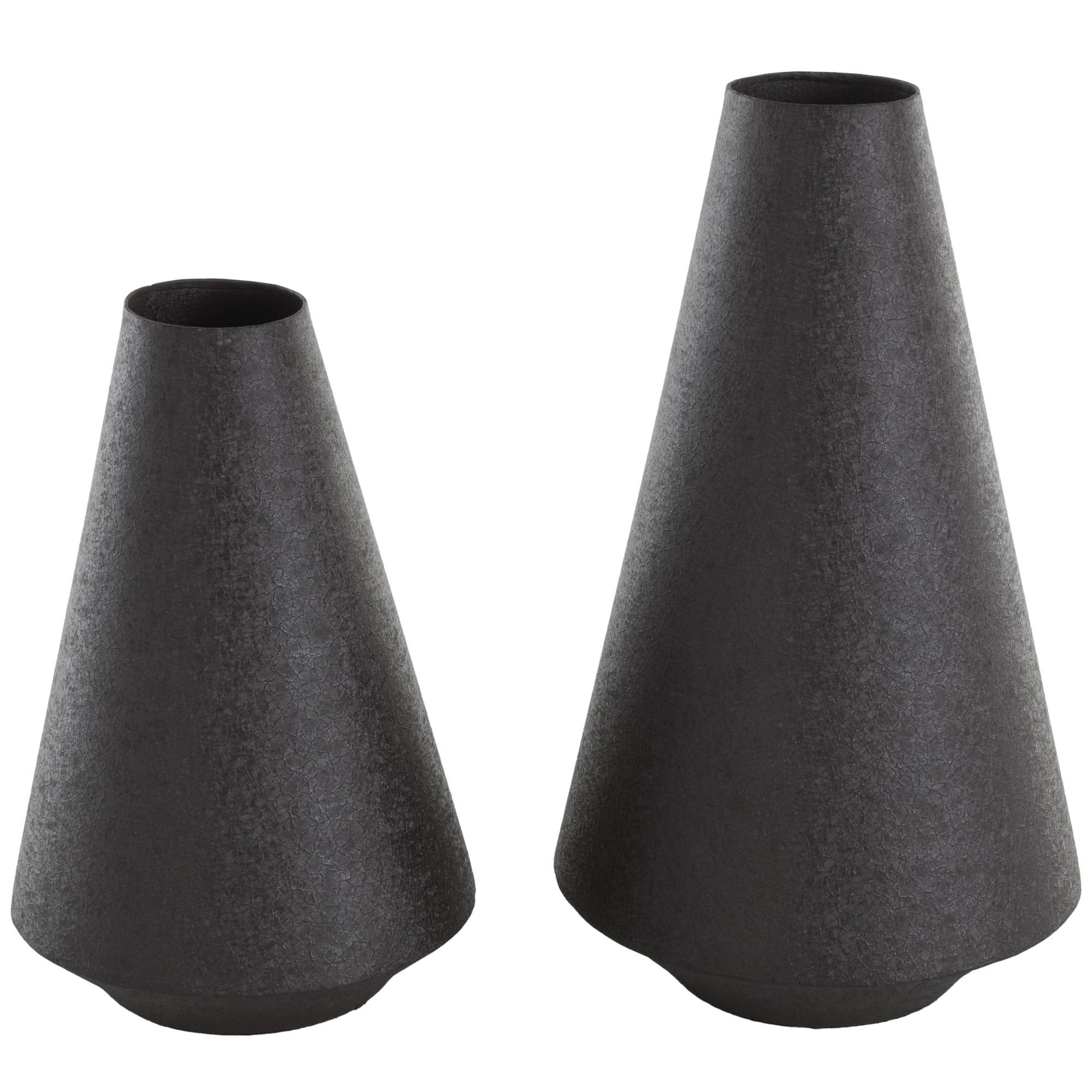 Set of 2 Metal Minimalistic Distressed Textured Decorative Vase Set of 2 18", 14"H