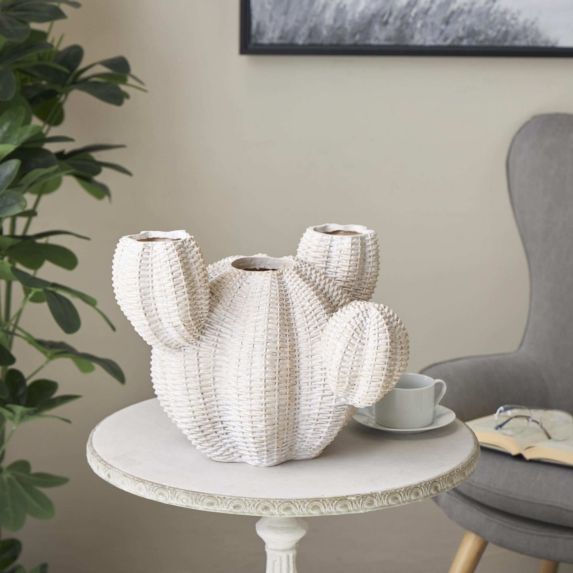 Cactus Cream Resin Wide Textured Indoor Outdoor Planter