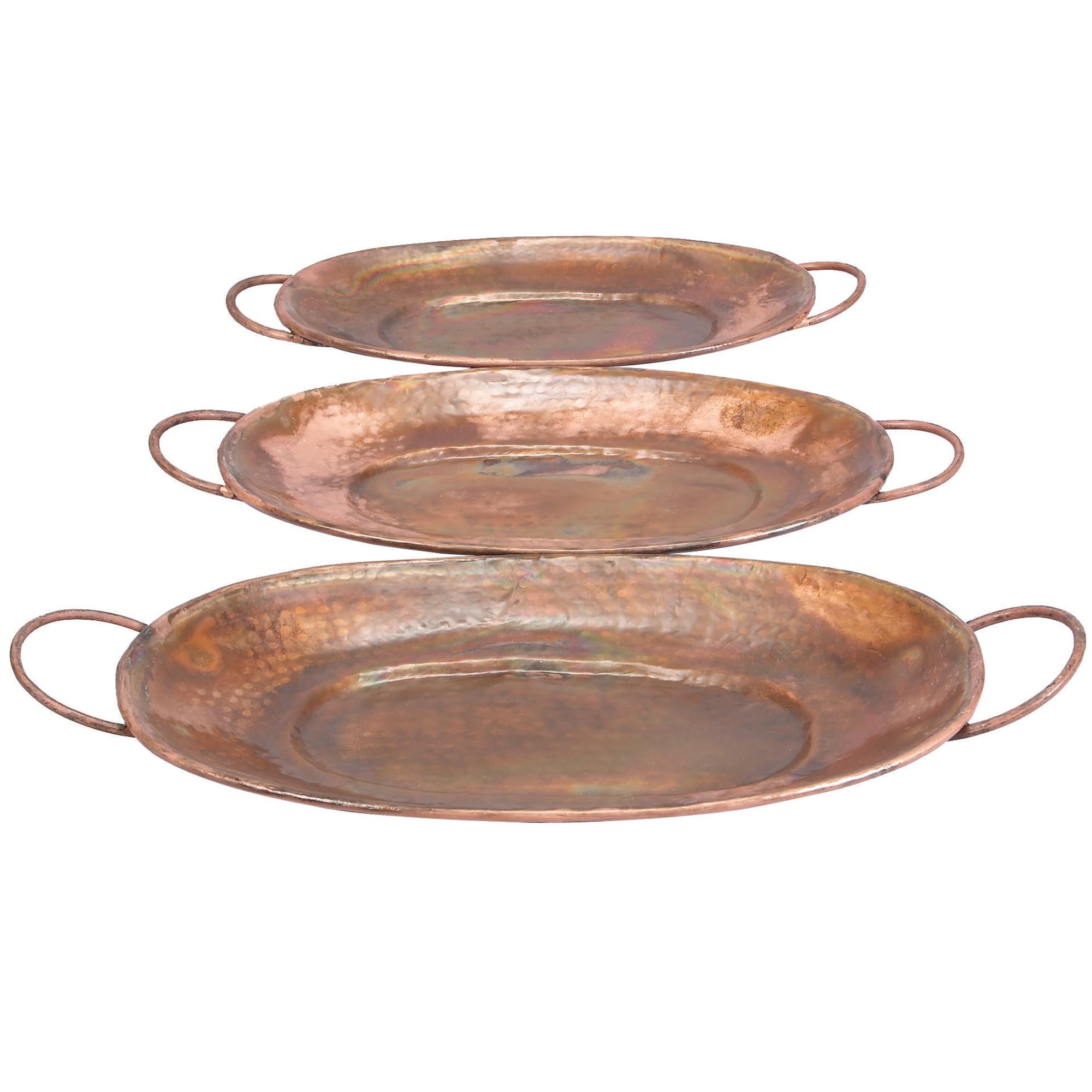 Set of 3 Copper Metal Living Room Decor Tray