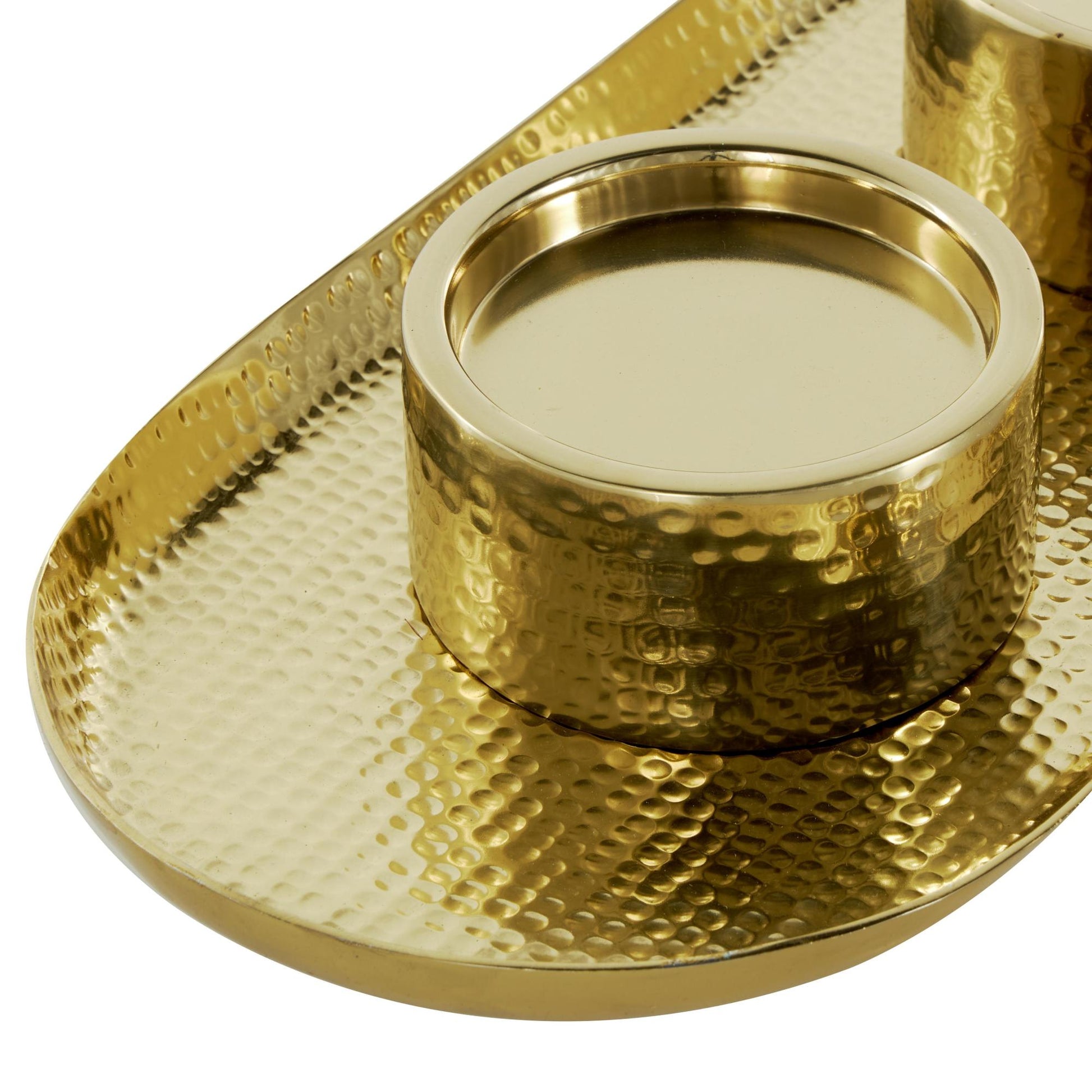 Stainless Steel Metal Hammered Decorative Candle Holder with Oval Tray Plate