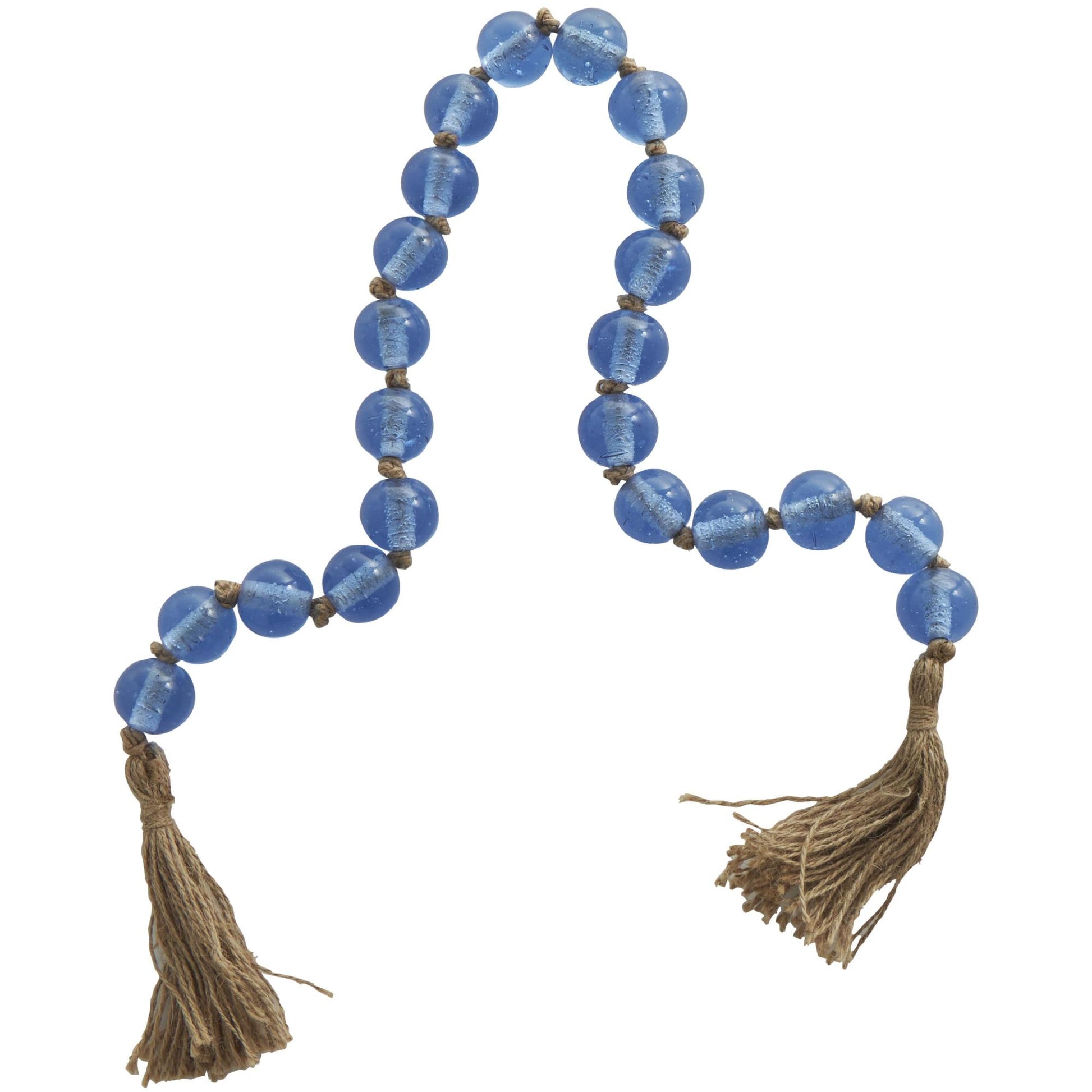 Glass Handmade Round Beaded Garland with Tassel with Knotted Brown Jute