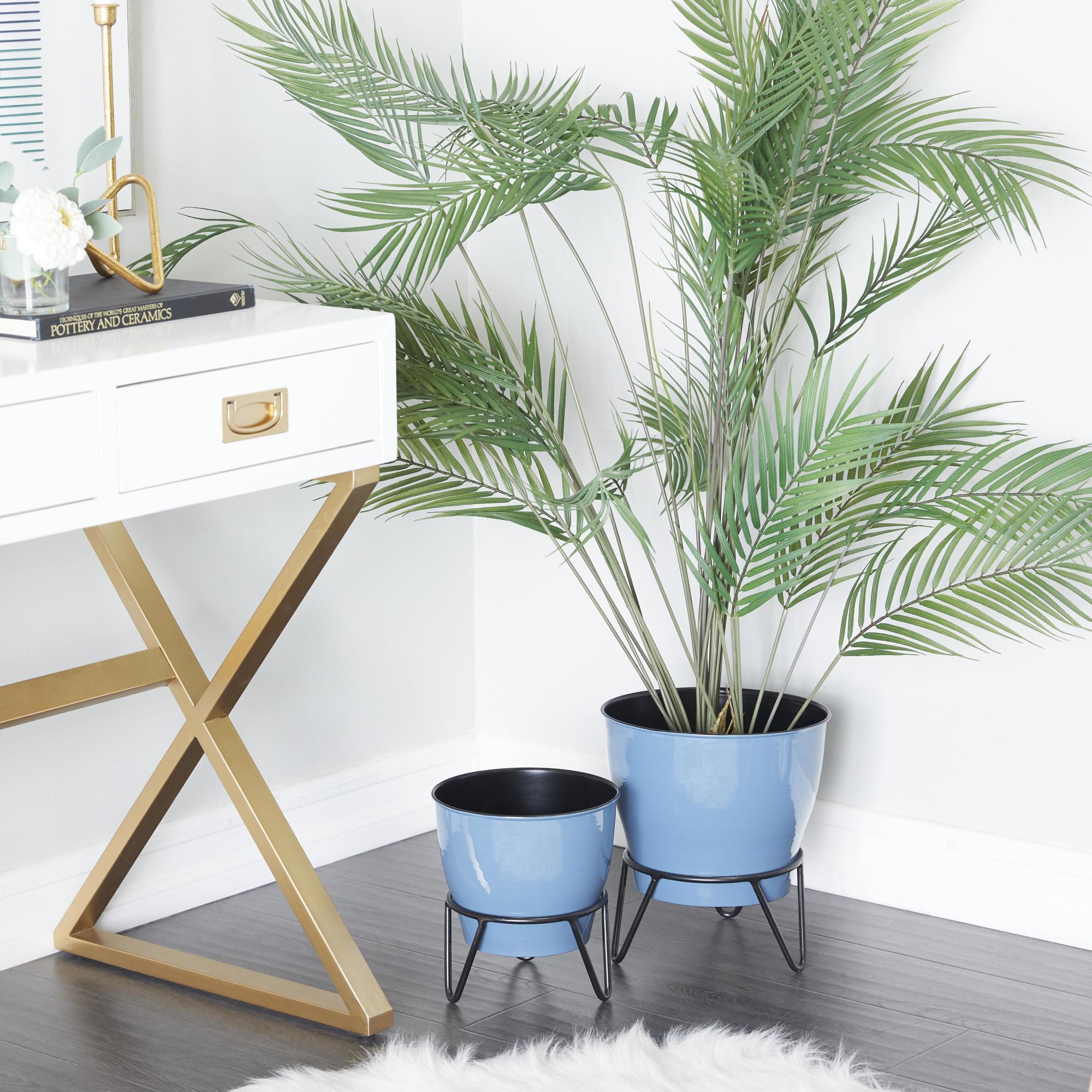 Set of 2 Metal Indoor Outdoor Planter with Removable Stand