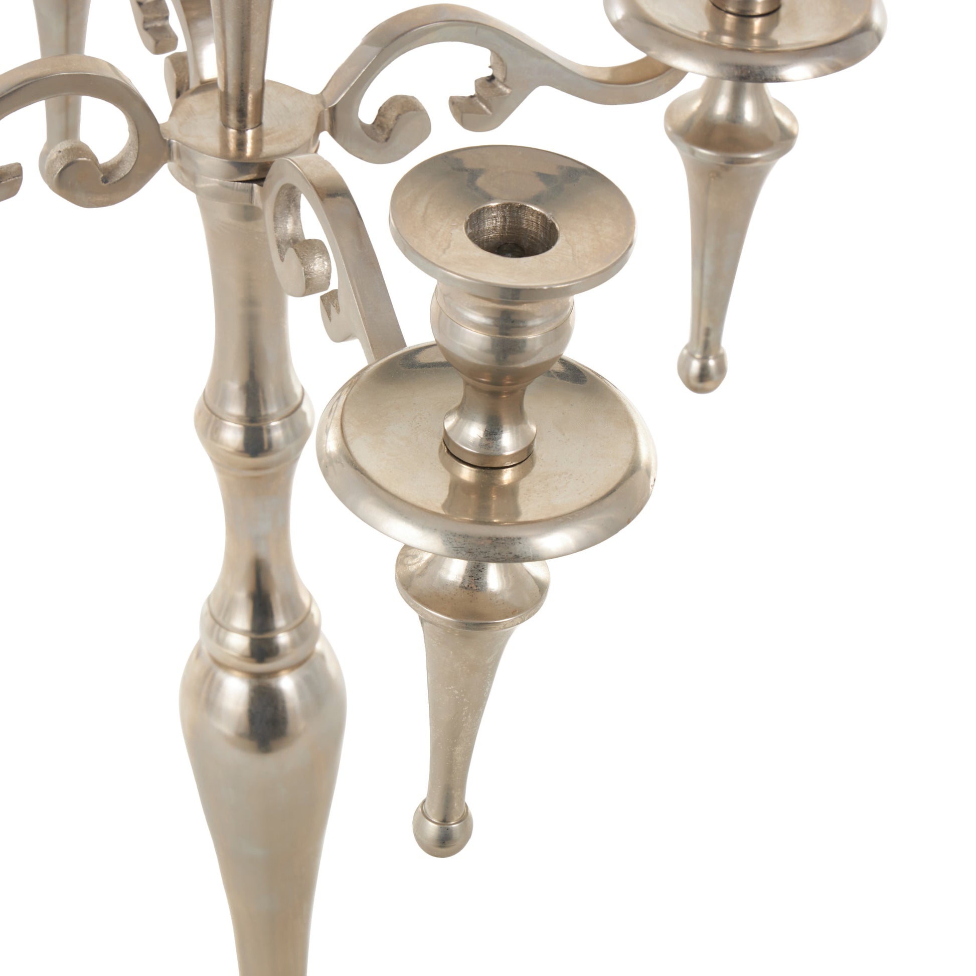 Scroll Silver Aluminum Metal Turned Floor 5 Plate Decorative Candelabra