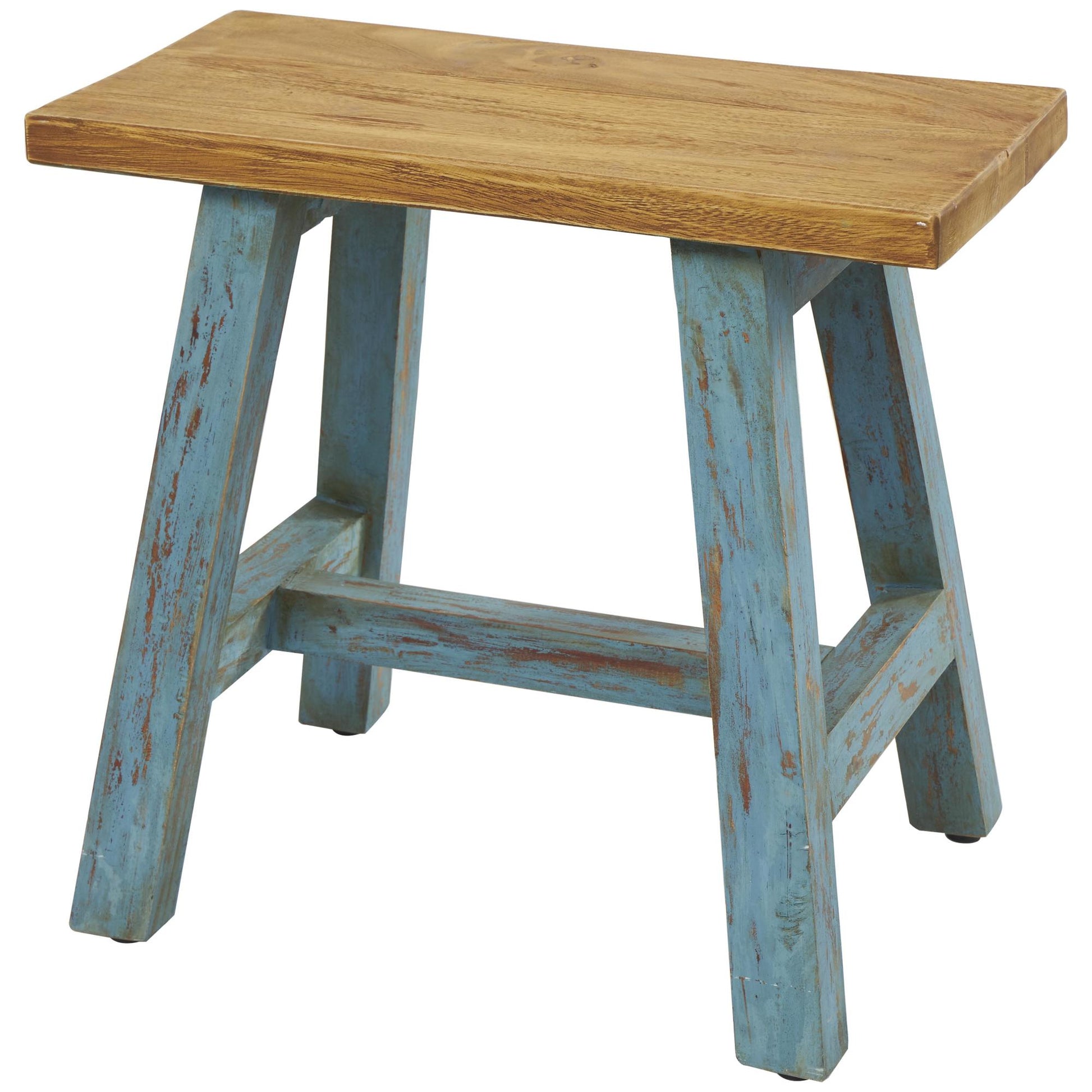 Wood Living Room Stool with Brown Wood Top 20" x 14" x 18"