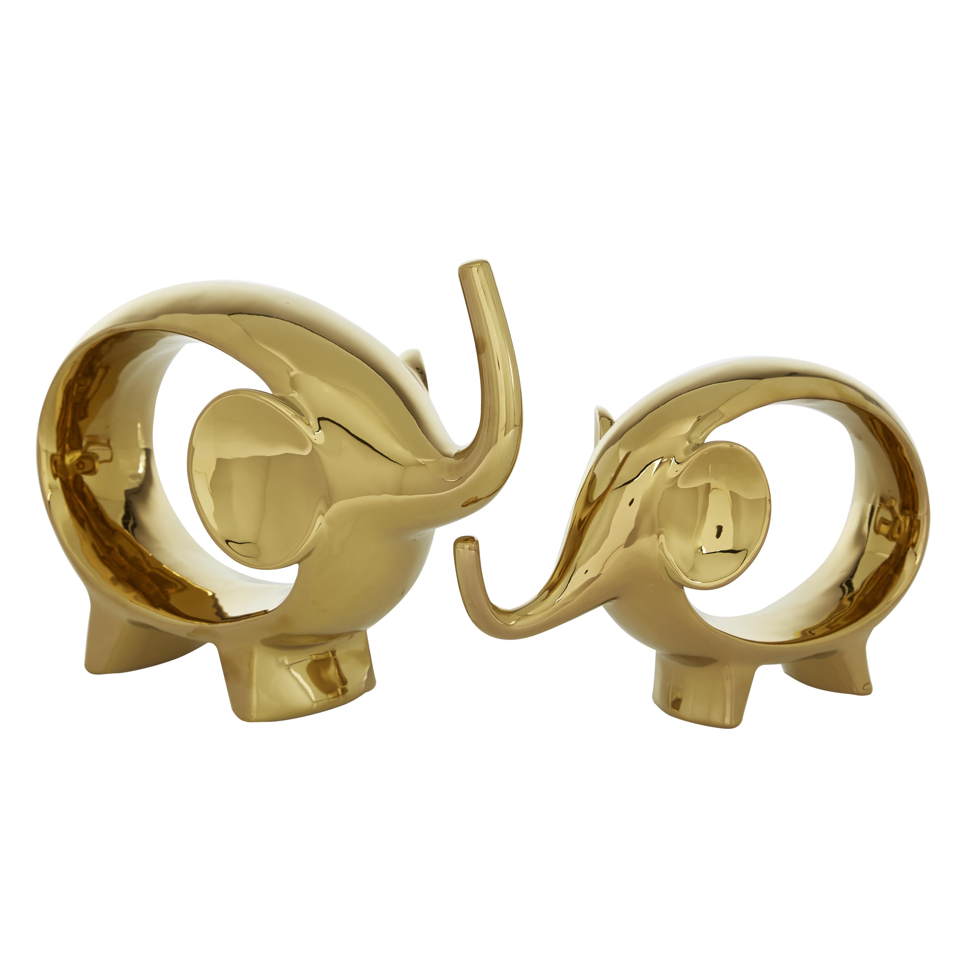 Set of 2 Elephant Porcelain Ceramic Decorative Sculpture