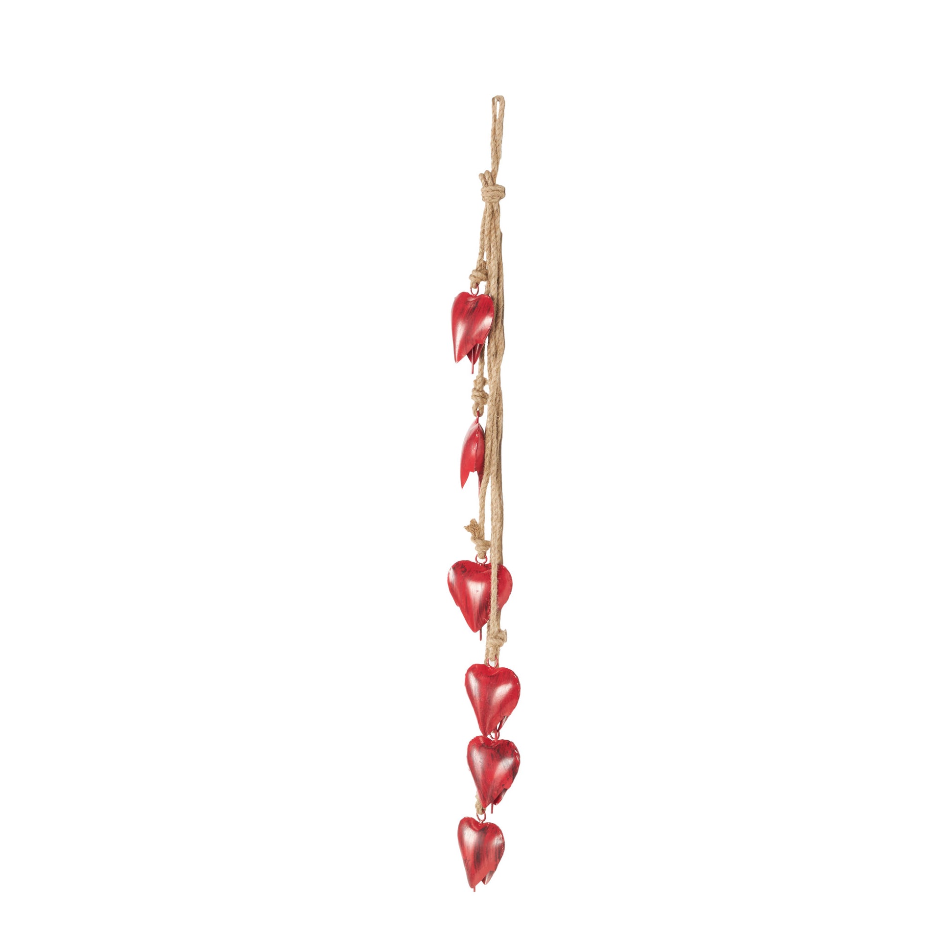 Heart Metal Tibetan Inspired Indoor Outdoor Decorative Cow Bells with 6 Bells on Jute Hanging Rope