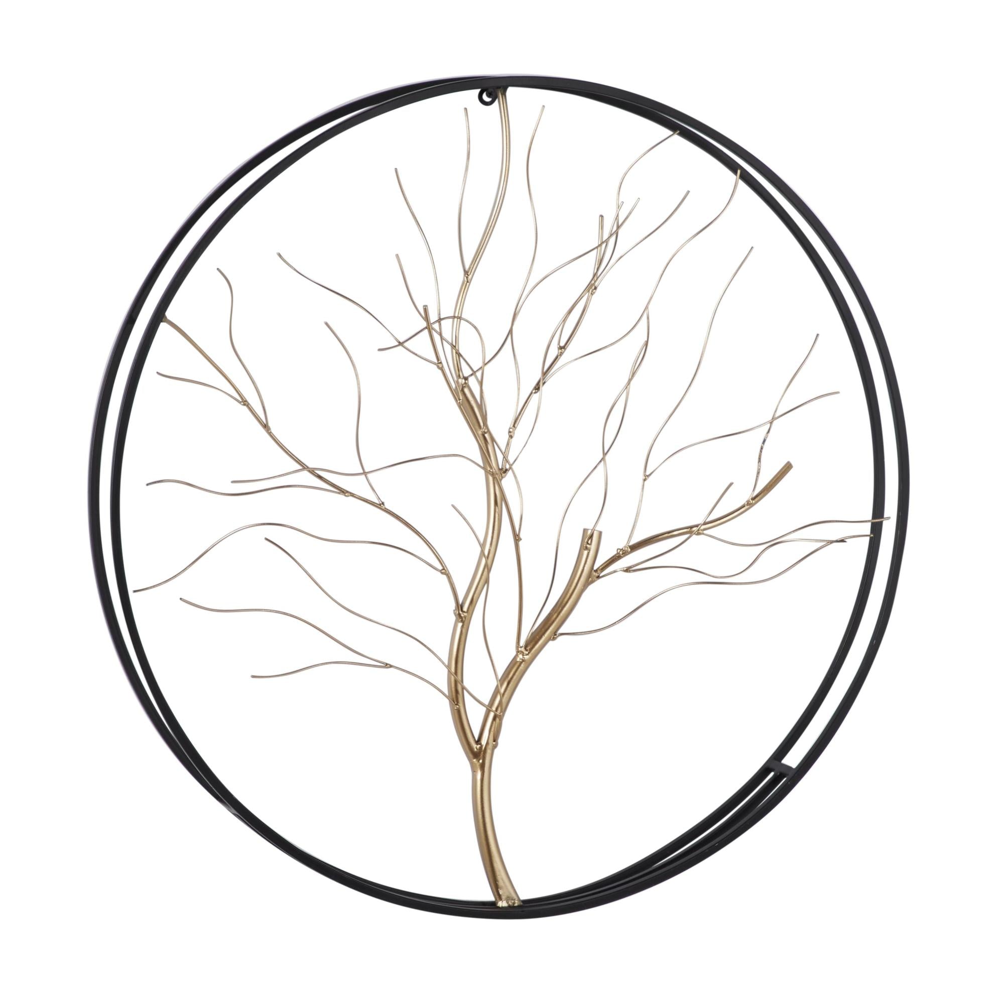 Tree Gold Metal Branch Home Wall Decor with Black Frame