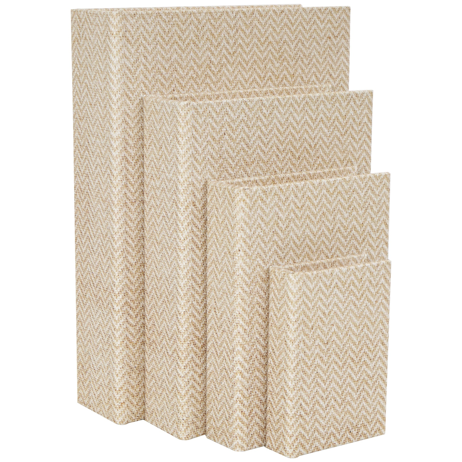 Set of 3 Linen Fabric Chevron Patterned Book Storage Decorative Box Set of 3 12", 9", 6"H