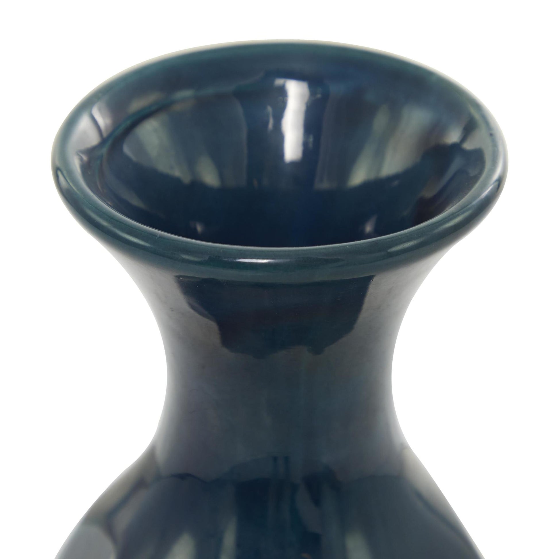 Teal Ceramic Geometric Floor Decorative Vase with Gold Accents