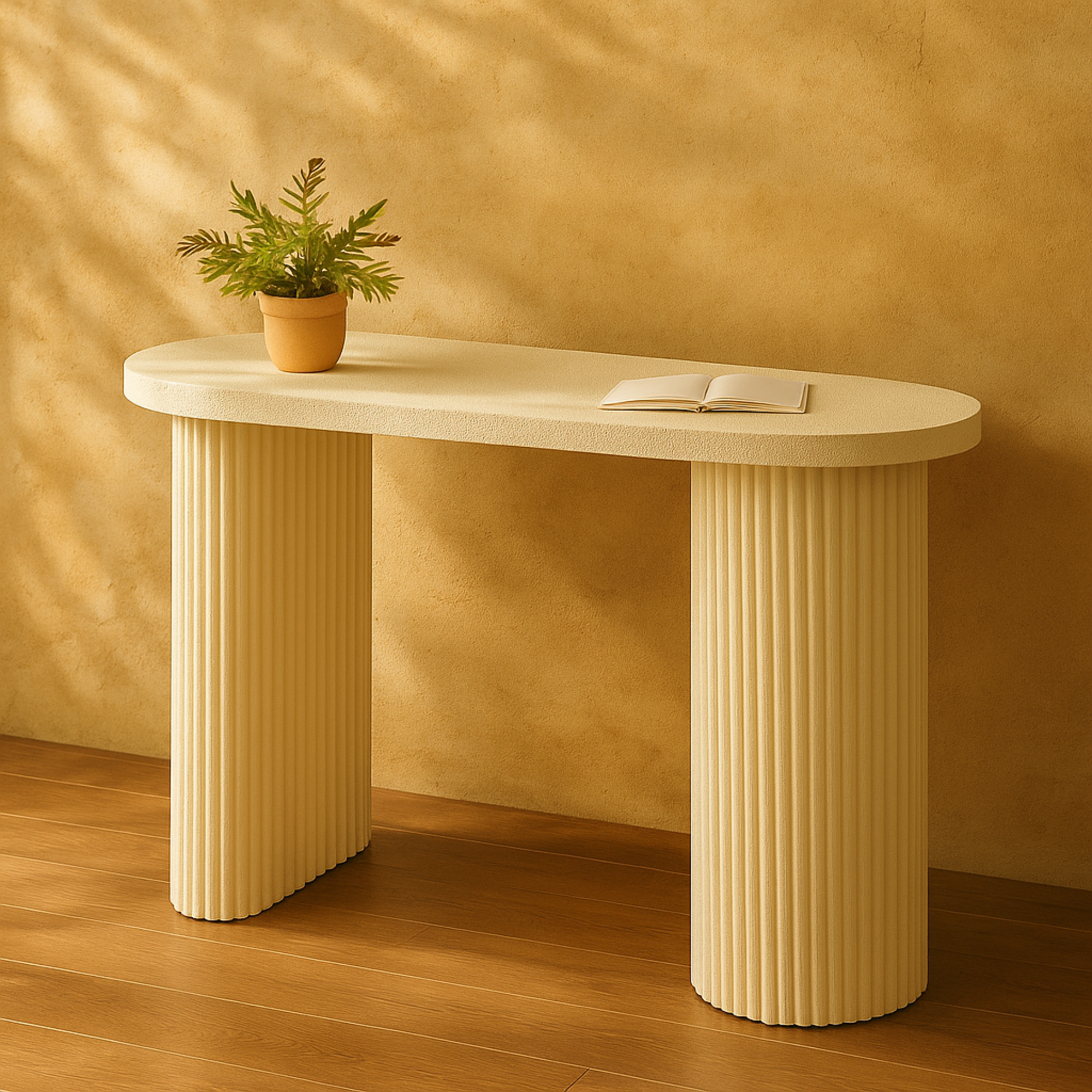 Metal Handmade Oval Living Room Console Table with Ribbed Legs