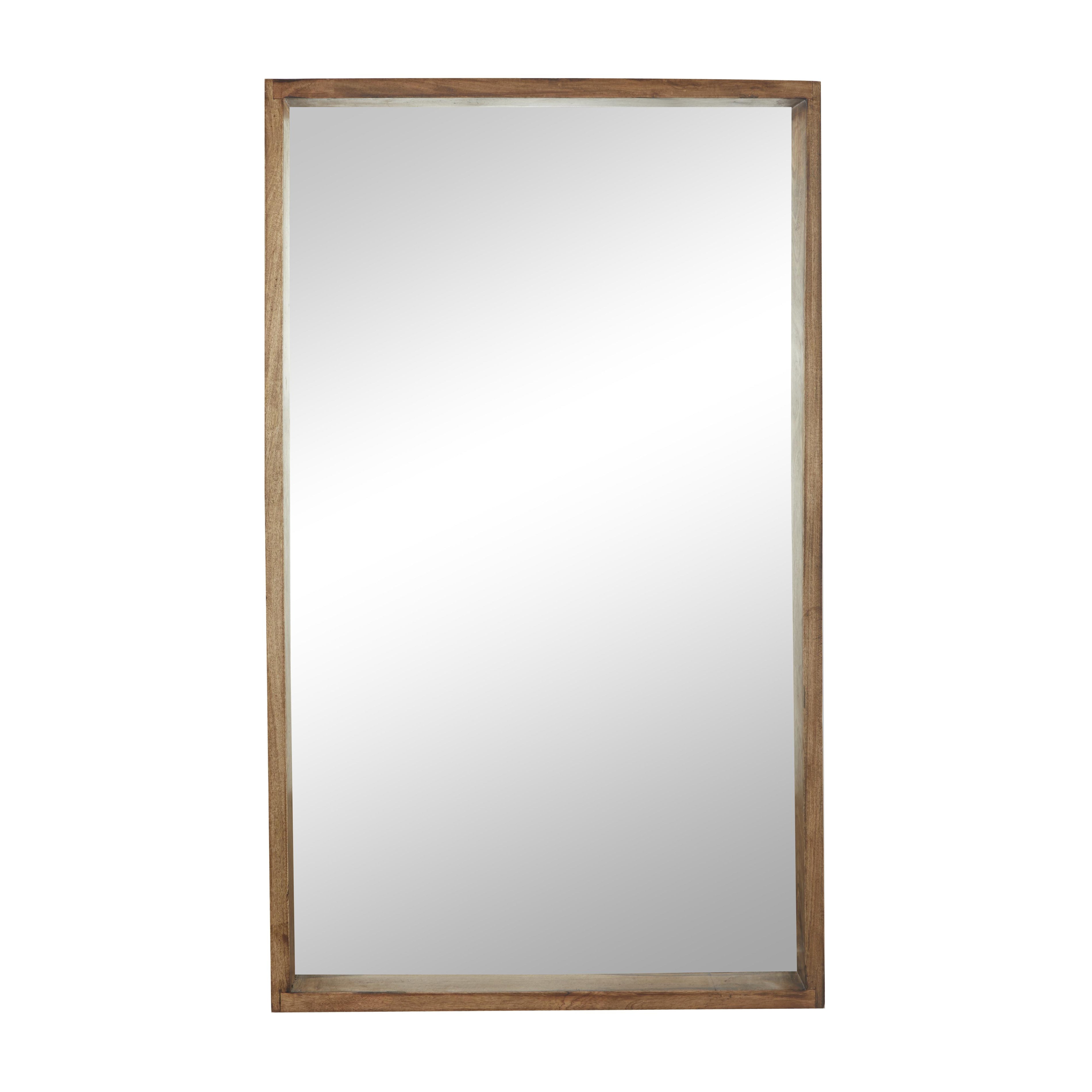 Brown Mango Wood Room Wall Mirror with Natural Wood Grain and Deep Set Frame
