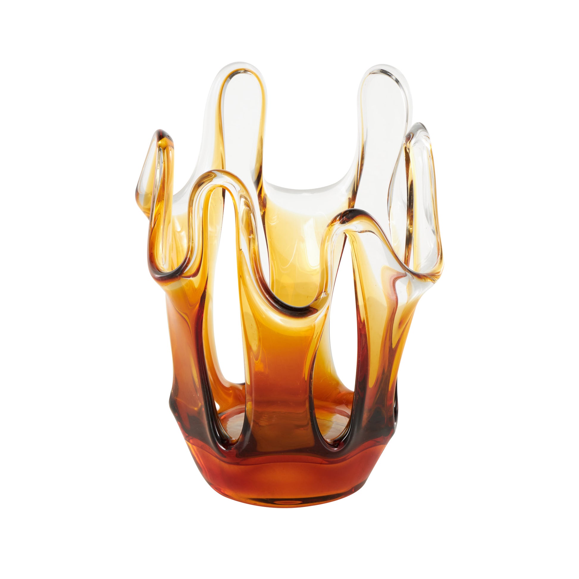 Abstract Orange Glass Ombre Decorative Vase with Wavy Oval Cutouts