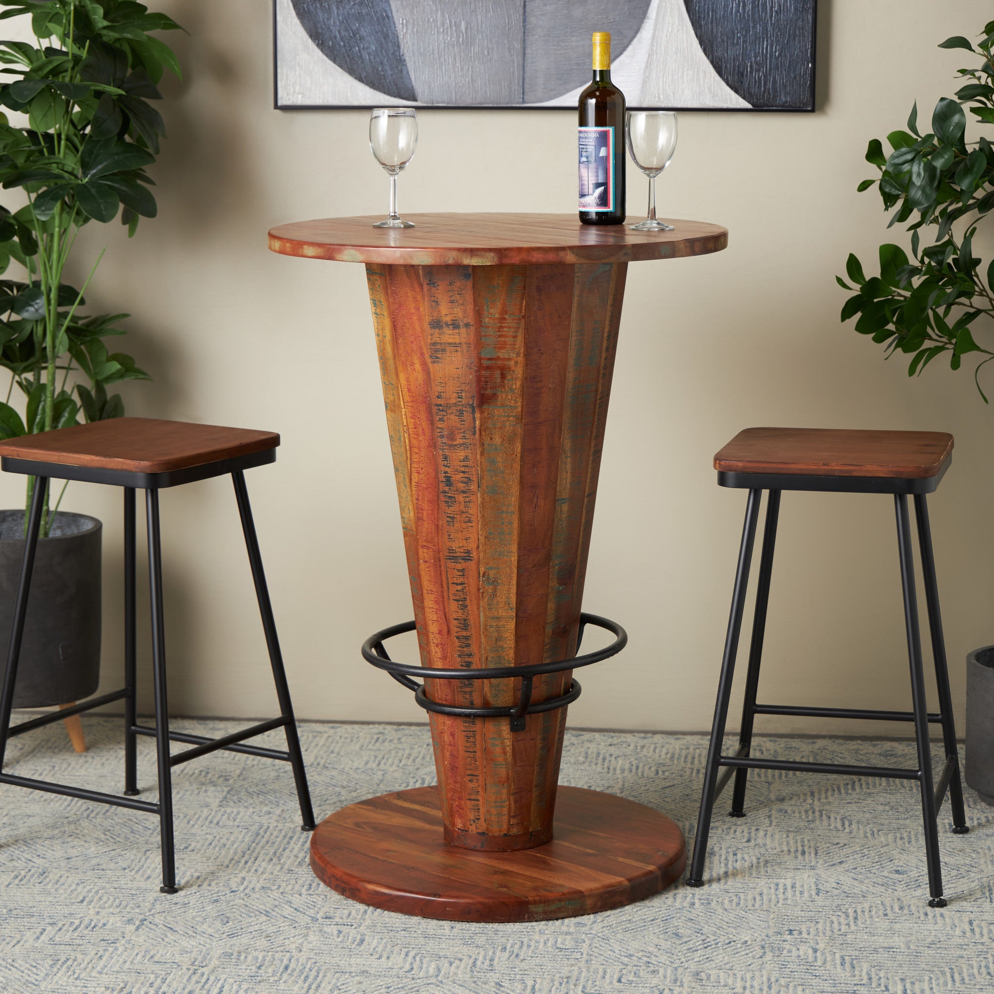 Brown Wood Bar Height Kitchen Dining Table with Foot Rest