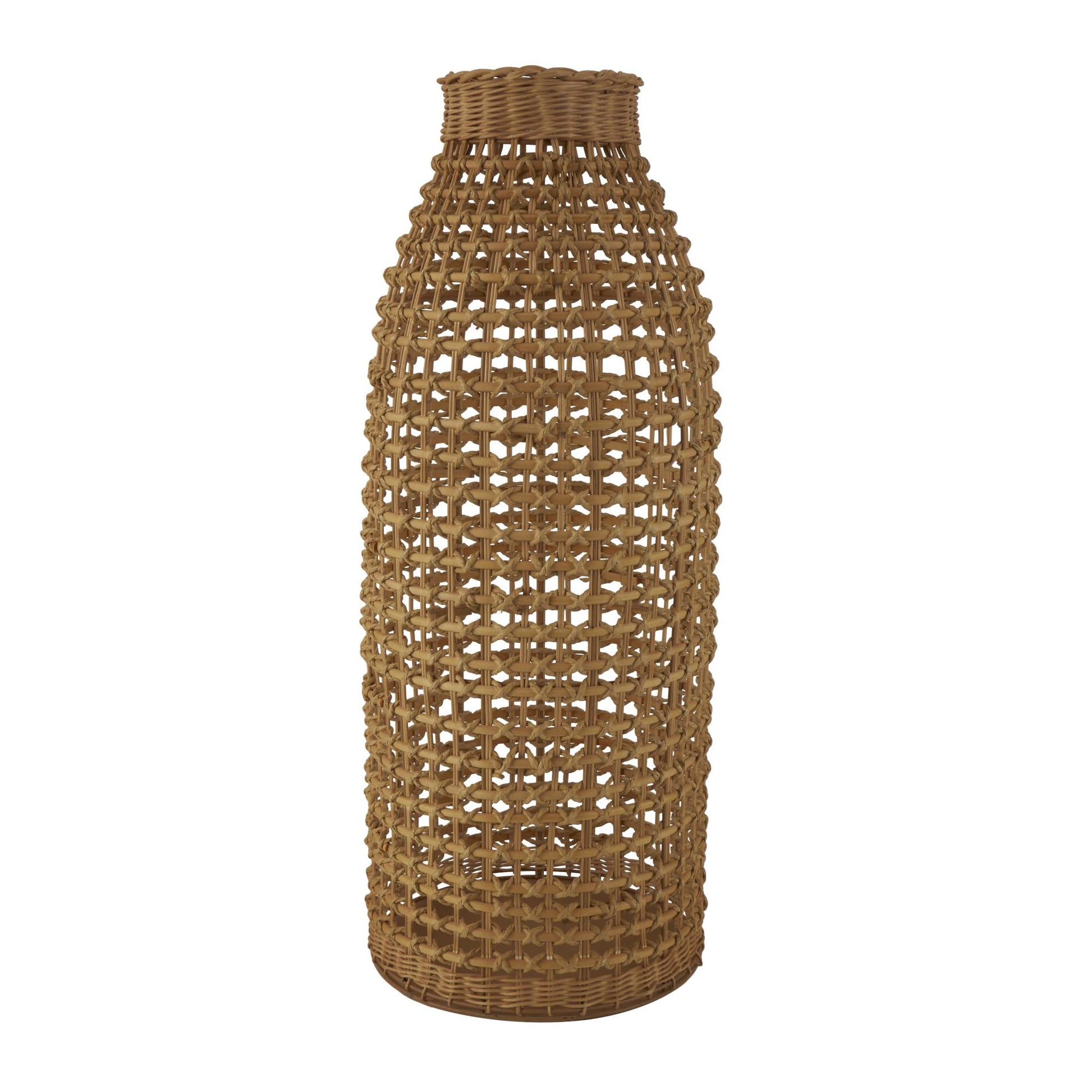Brown Rattan Handmade Woven Decorative Vase with Open Framed Grid Design