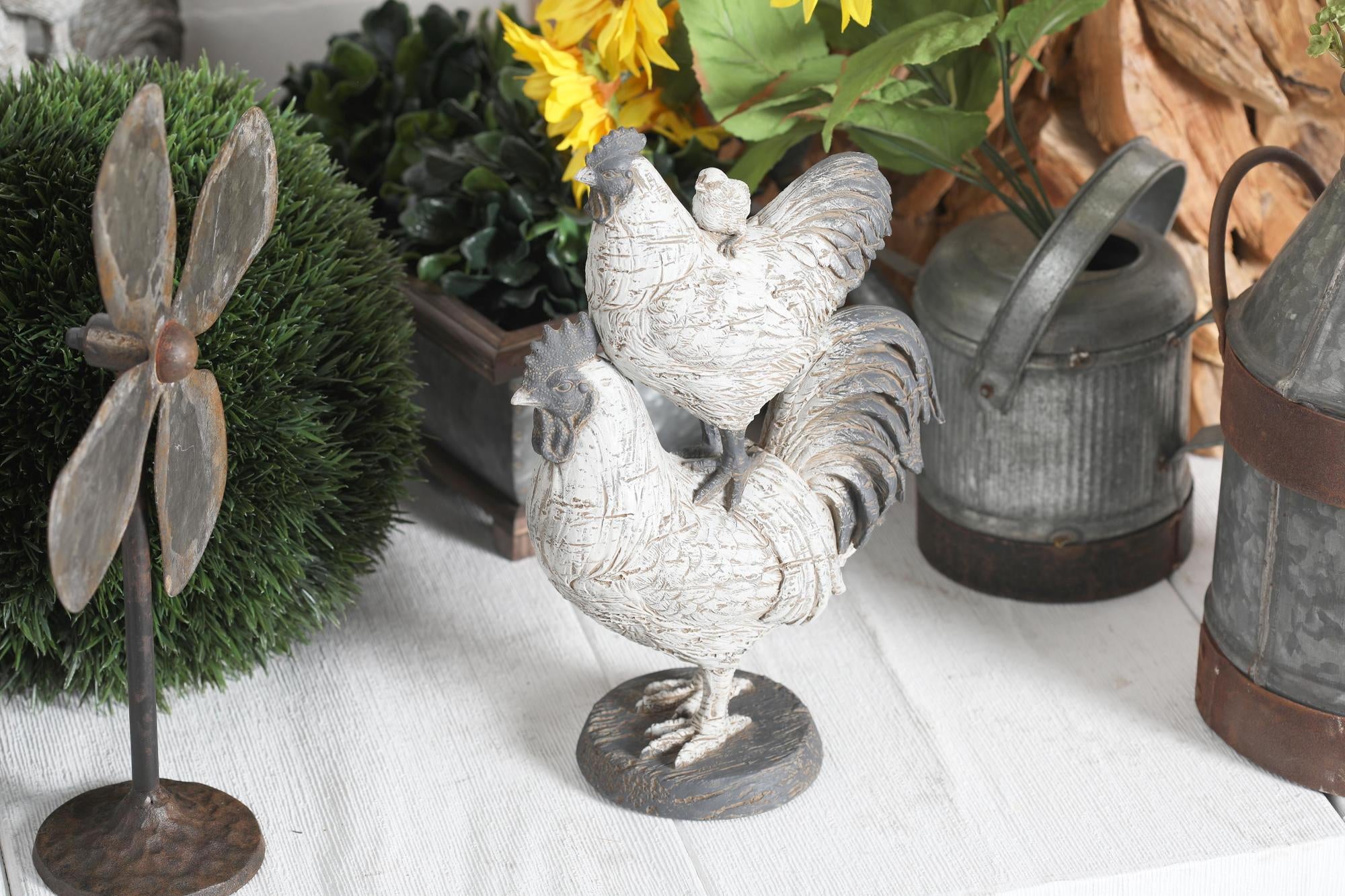 Rooster White Polyresin Decorative Sculpture