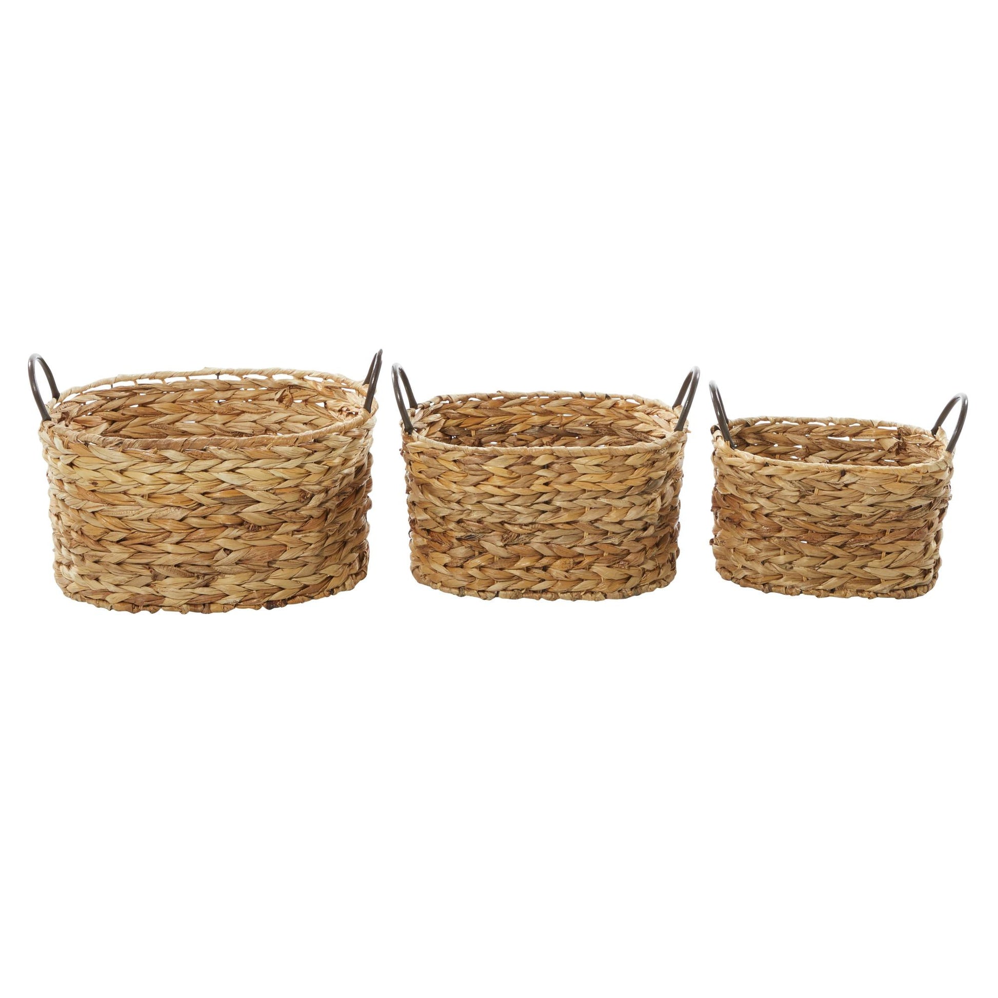 Set of 3 Brown Metal Handmade Decorative and Functional Storage Basket with Metal Handles