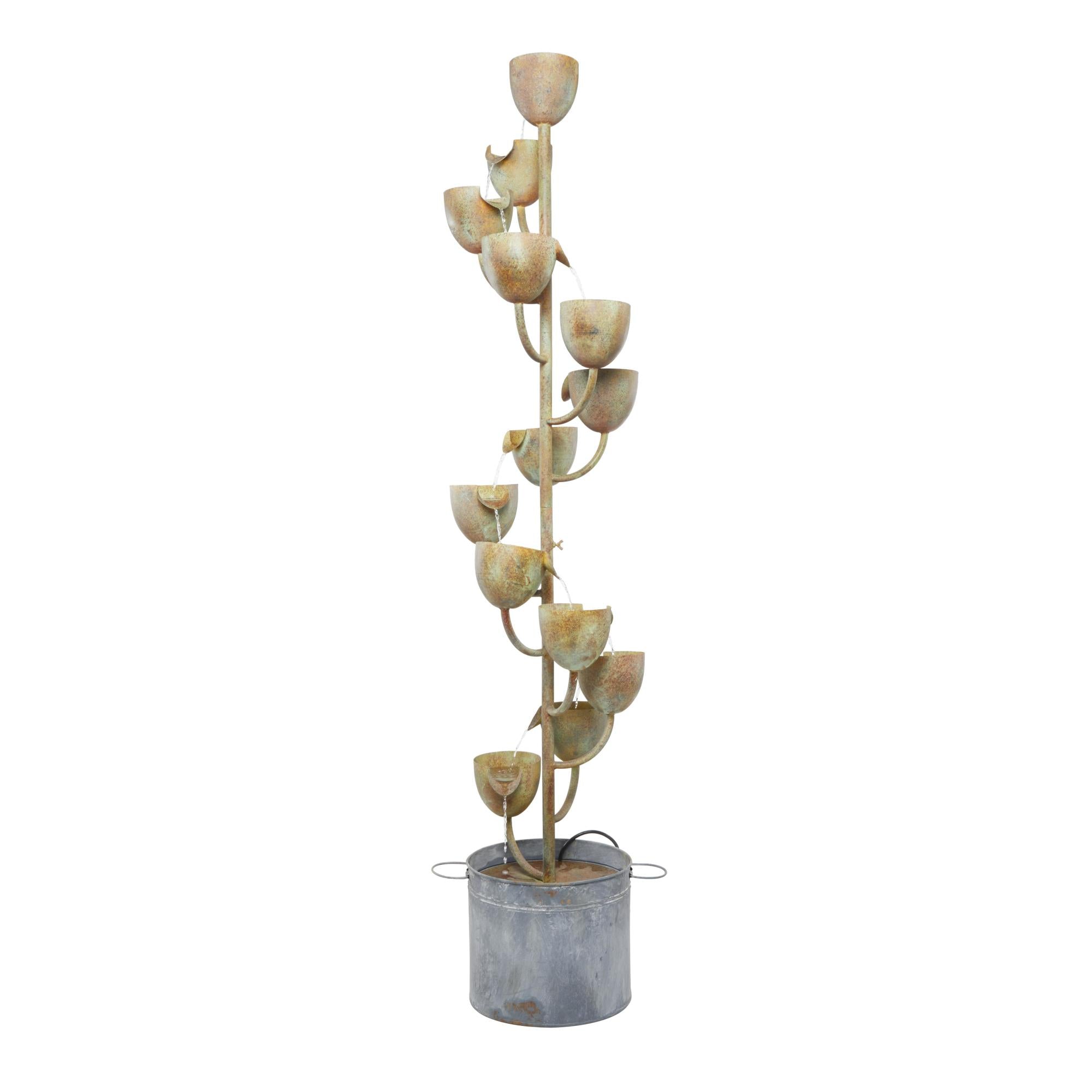 Copper Metal Indoor Outdoor Fountain with Cascading Cups