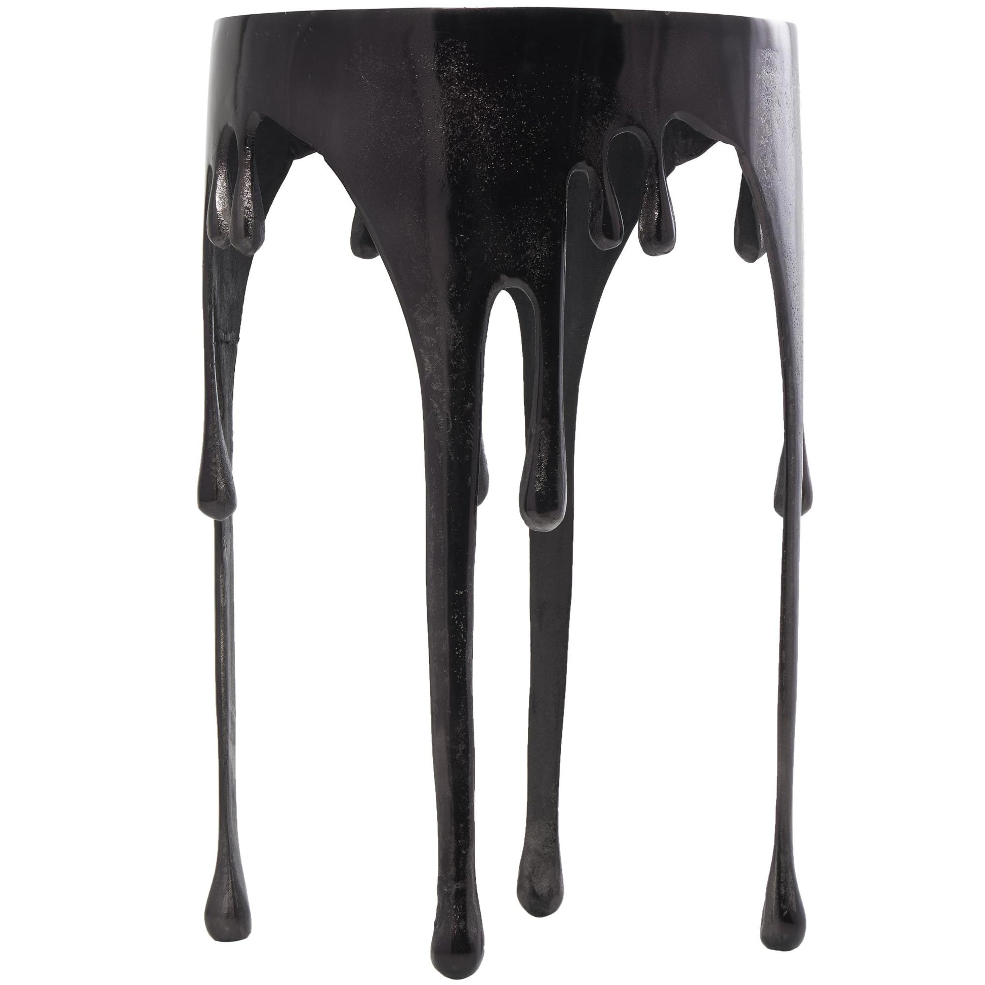 Abstract Aluminum Metal Drip Side End Accent Table with Melting Design and Shaded Glass Top