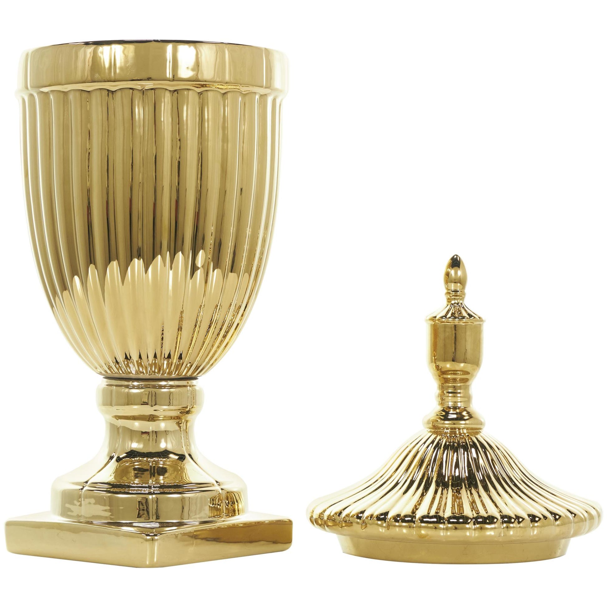 Ceramic Tall Fluted Urn Living Room Decorative Jars with Grooves and Lid