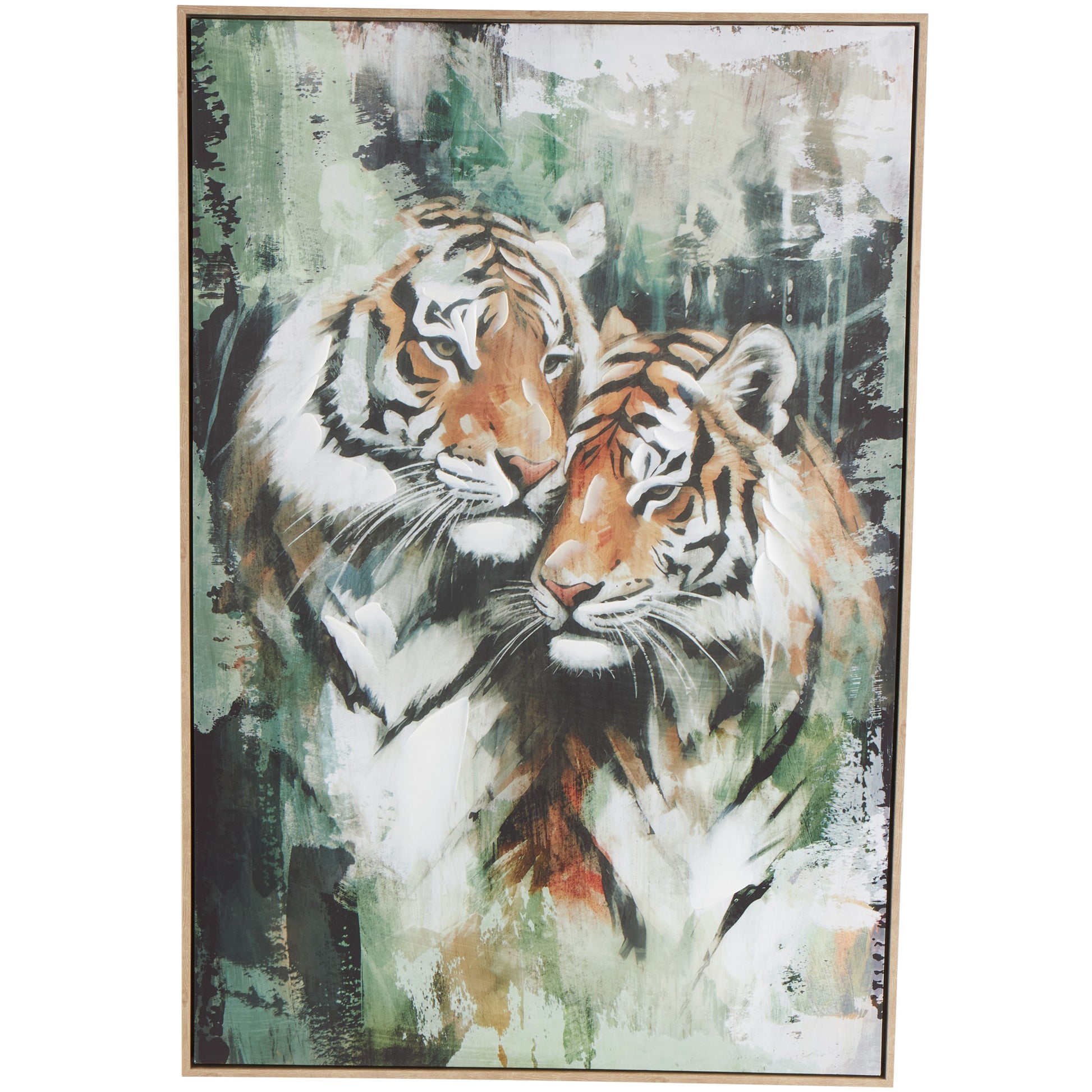 Tiger Multi Colored Canvas Shaded Living Room Framed Wall Art with Green Accents