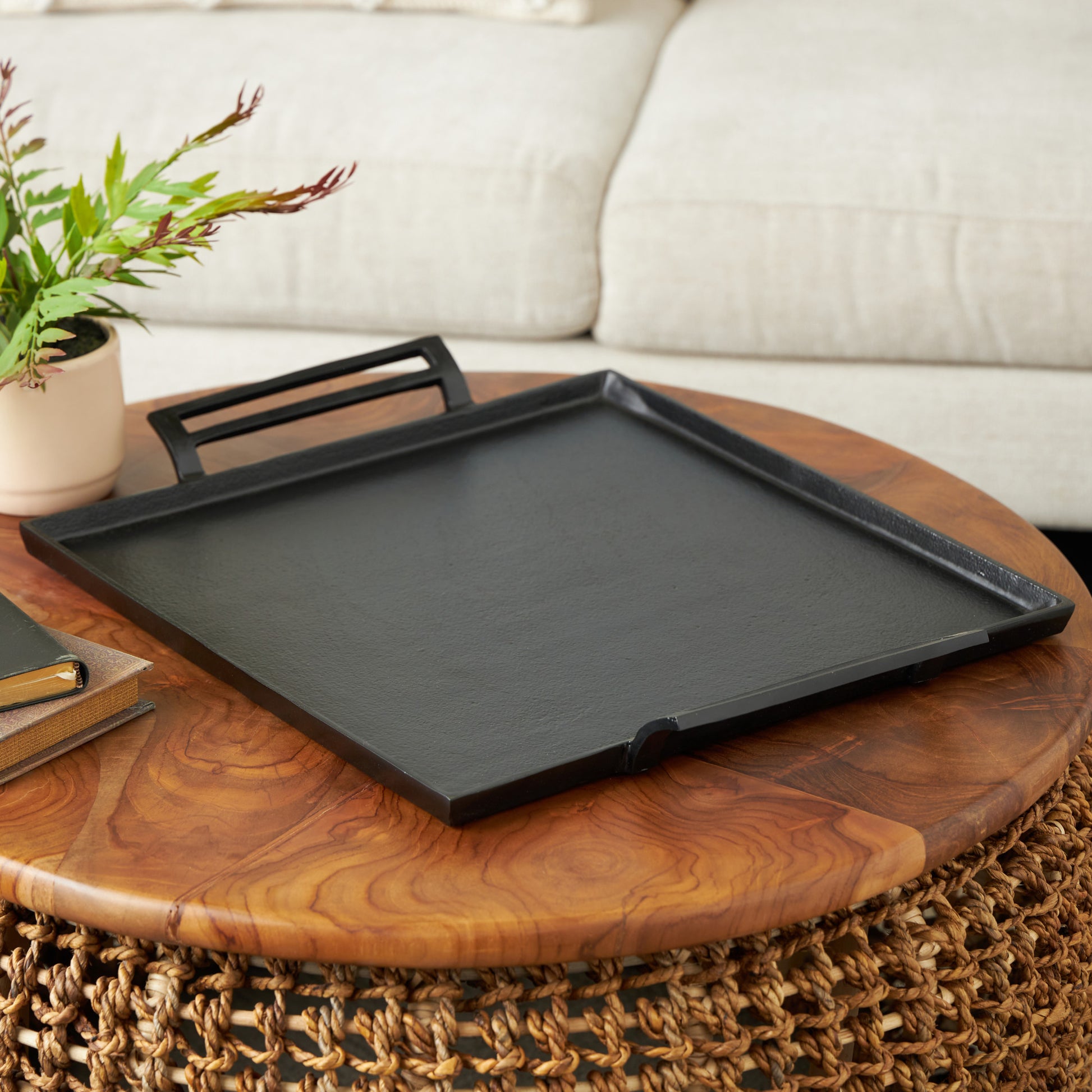 Aluminum Metal Square Living Room Decor Tray with Handles