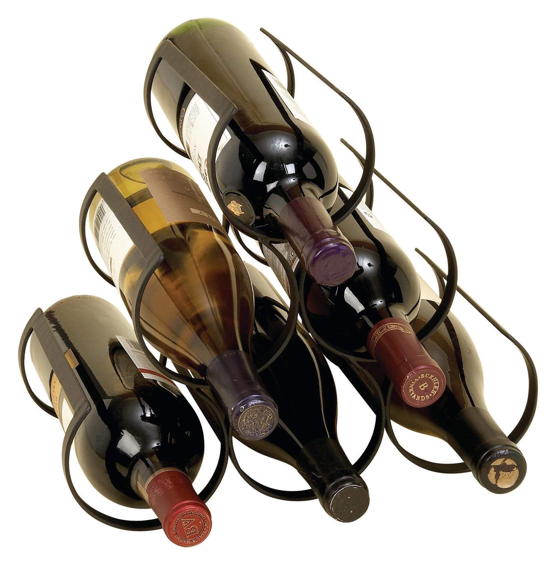 Black Metal 6 Bottle Kitchen Wine Rack with Curved Holders