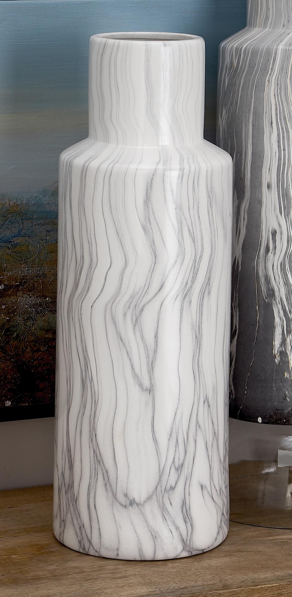 White Ceramic Faux Marble Decorative Vase