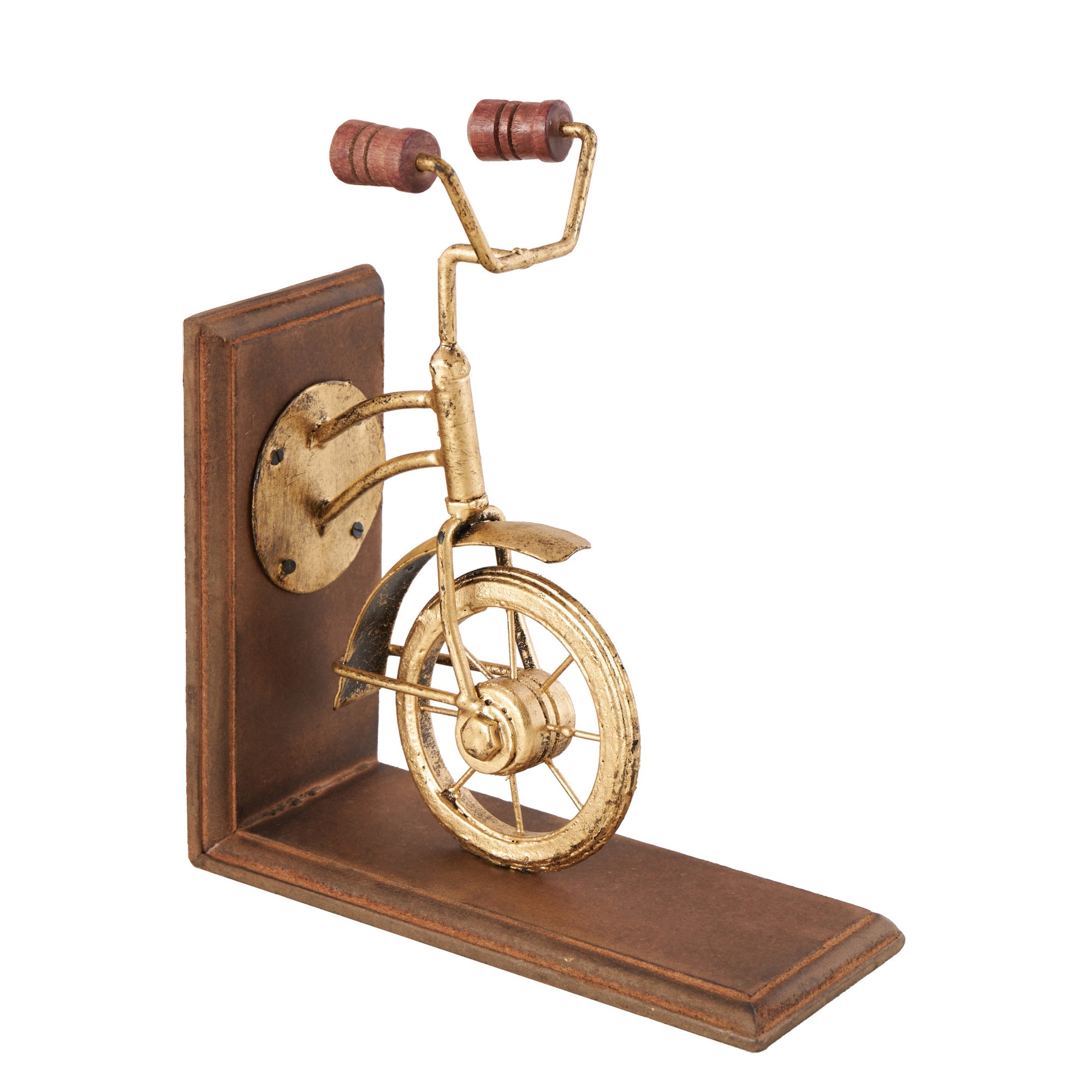 Set of 2 Bike Brass Wooden Decorative Bookends