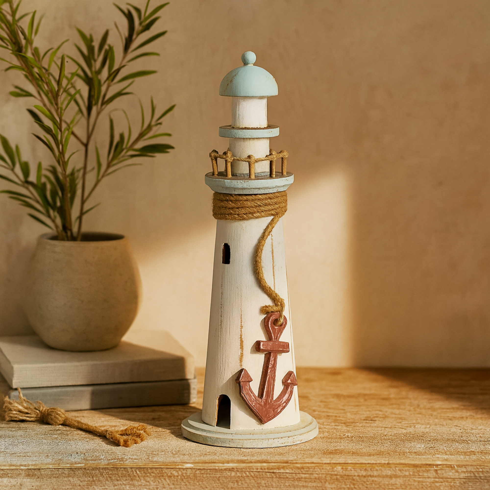 Light House White Wood Decorative Sculpture