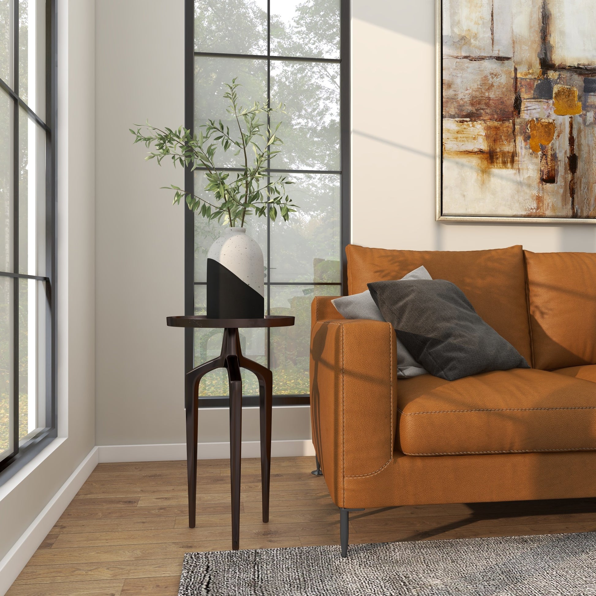 Aluminum Metal Tray Inspired Top Side End Accent Table with 3 Tripod Legs