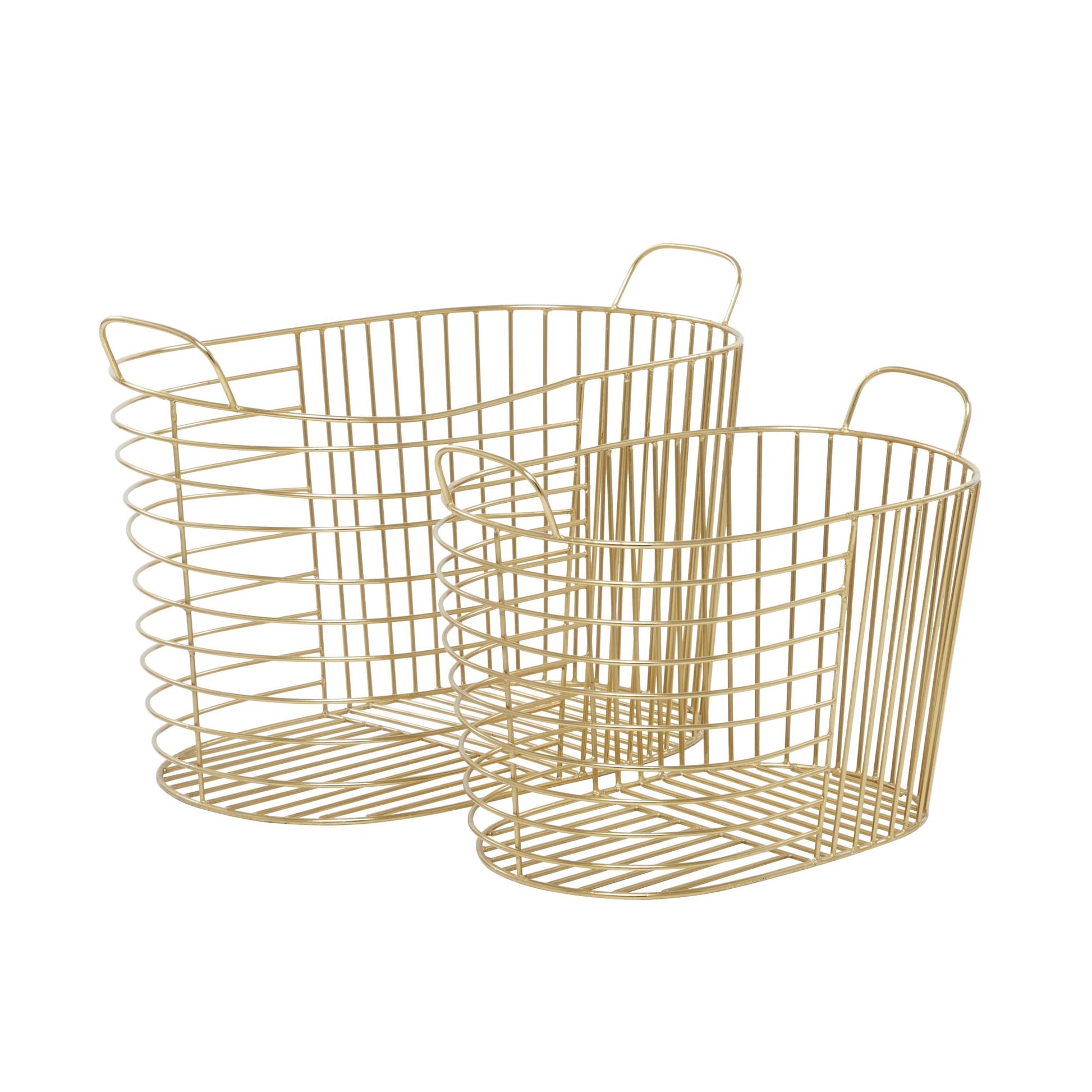 CosmoLiving by Cosmopolitan Set of 2 Metal Wire Oval Decorative and Functional Storage Basket with Handles