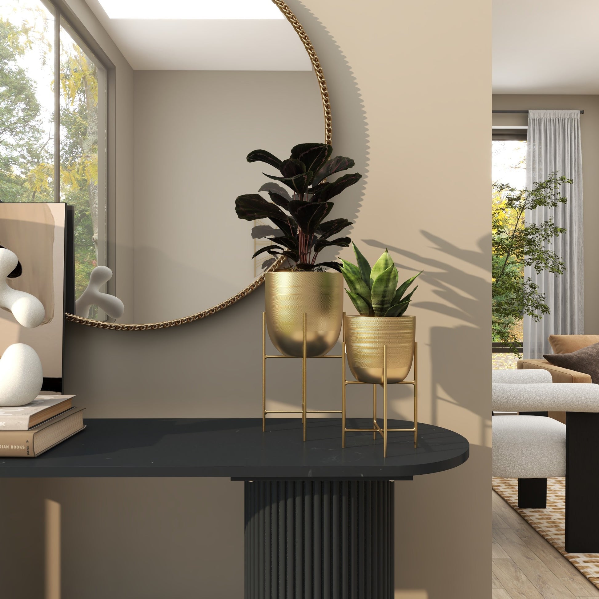 Set of 2 Metal Indoor Outdoor Planter with Removable Stand