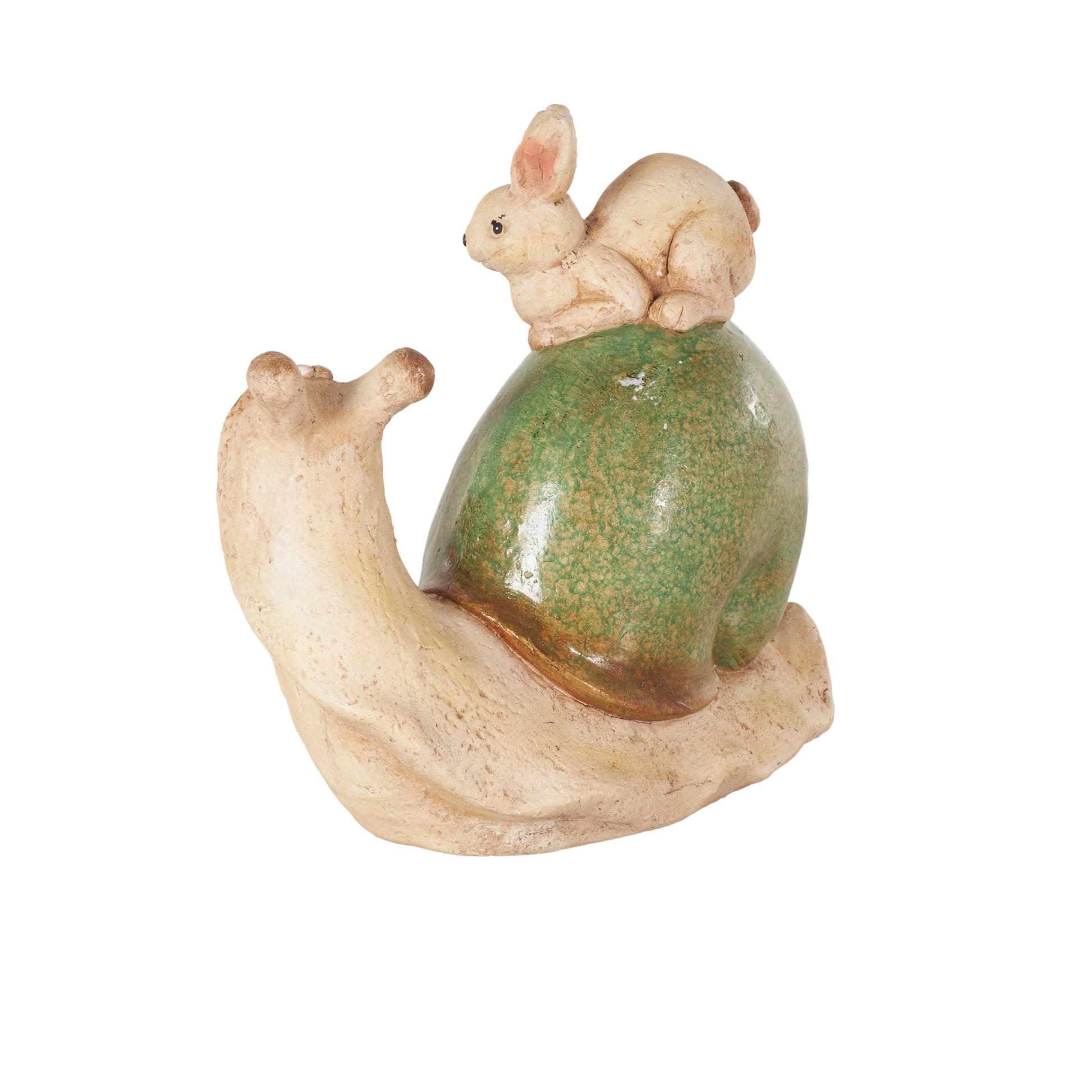 Snail Cream Magnesium Oxide Decorative Garden Sculpture with Rabbit and Green Accents