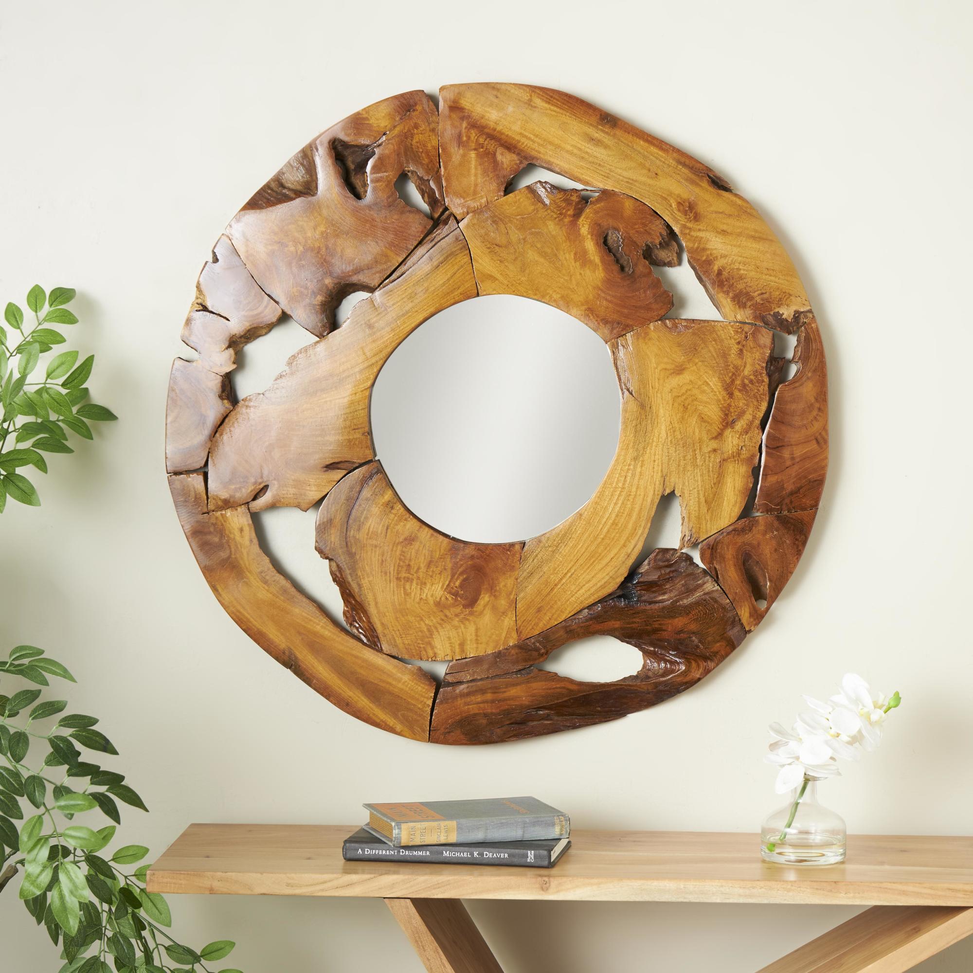 Abstract Brown Teak Wood Live Edge Room Wall Mirror