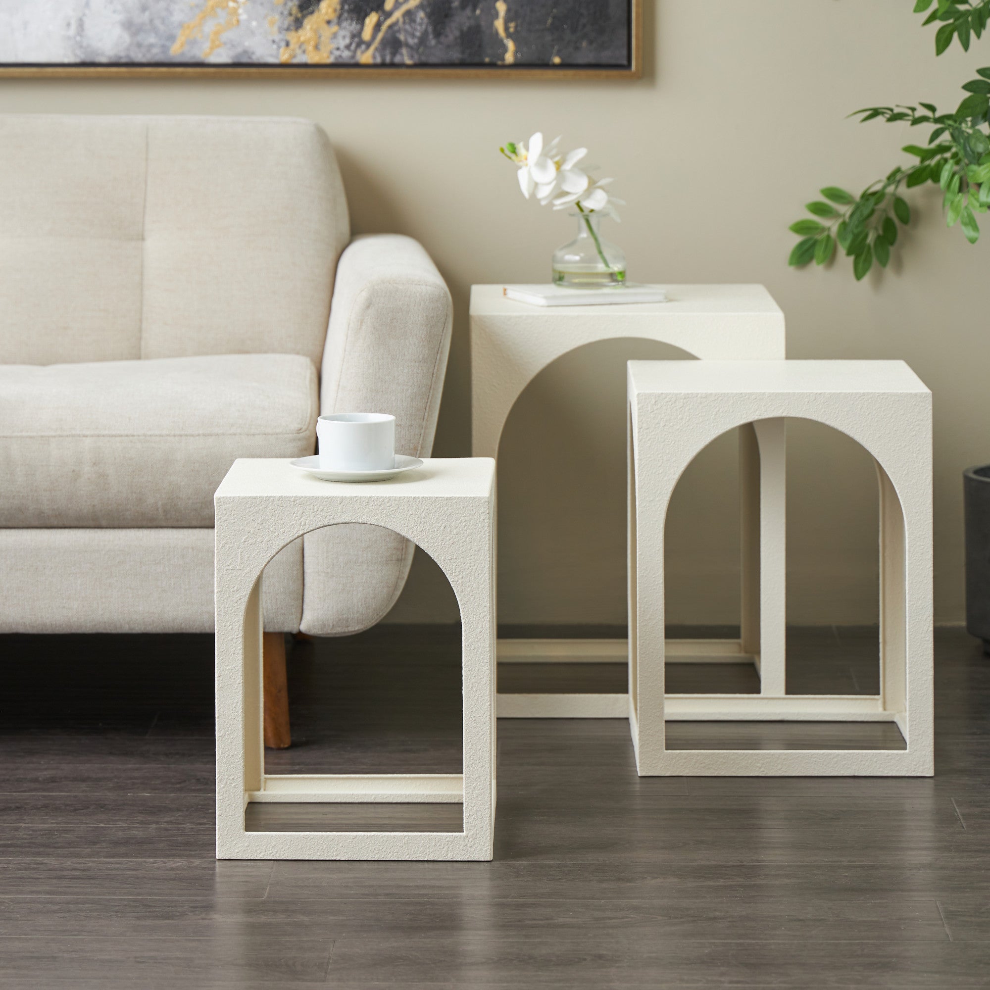 Set of 3 Metal Nested Side End Accent Table with Arched Cutouts