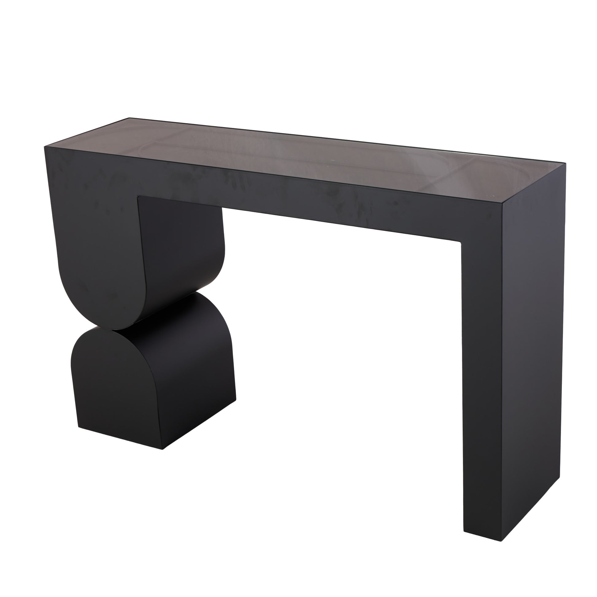 Geometric Black Metal Rectangular Living Room Console Table with Stacked Arched Table Leg