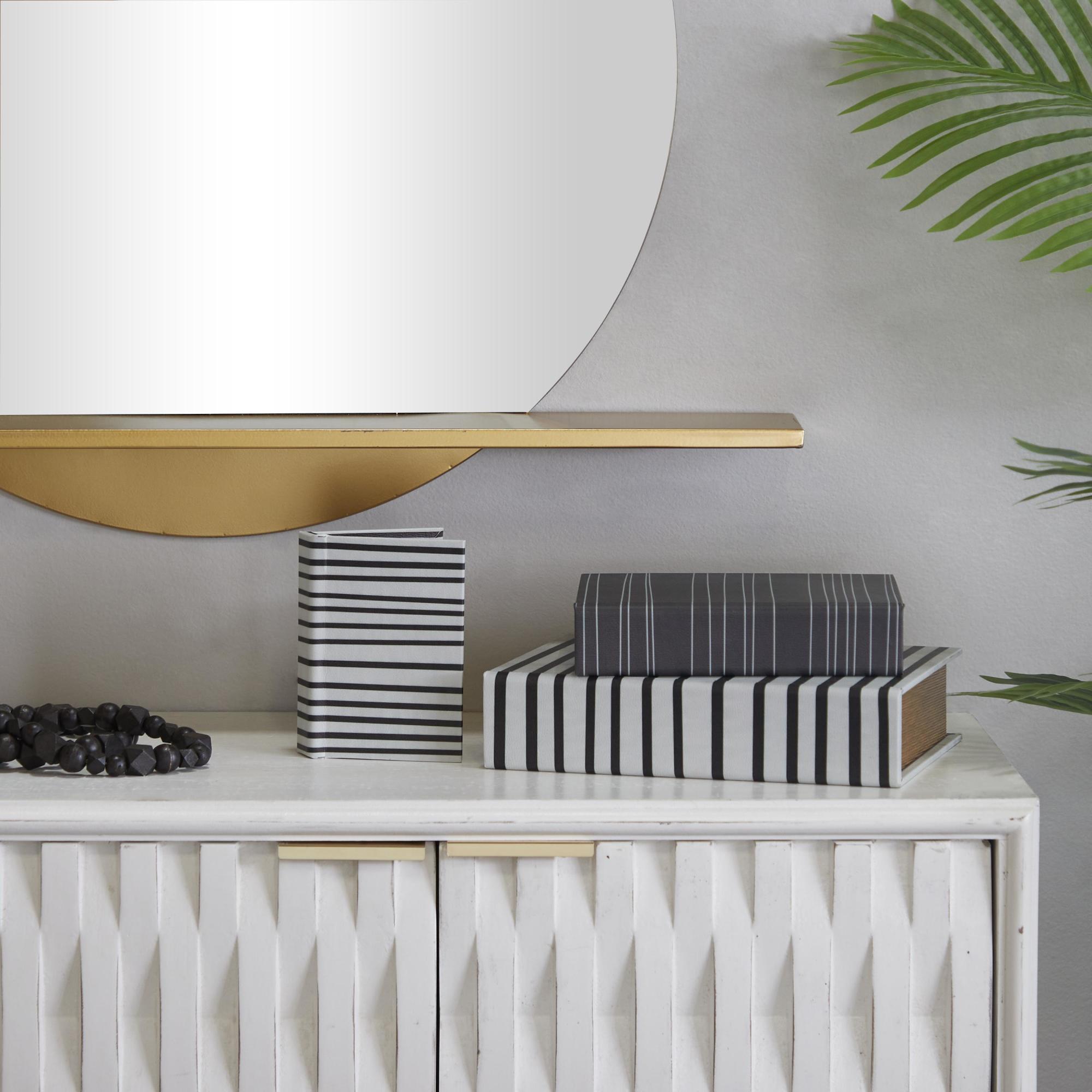 Set of 3 White Faux Leather Striped Faux Book Storage Decorative Box with Black Accents