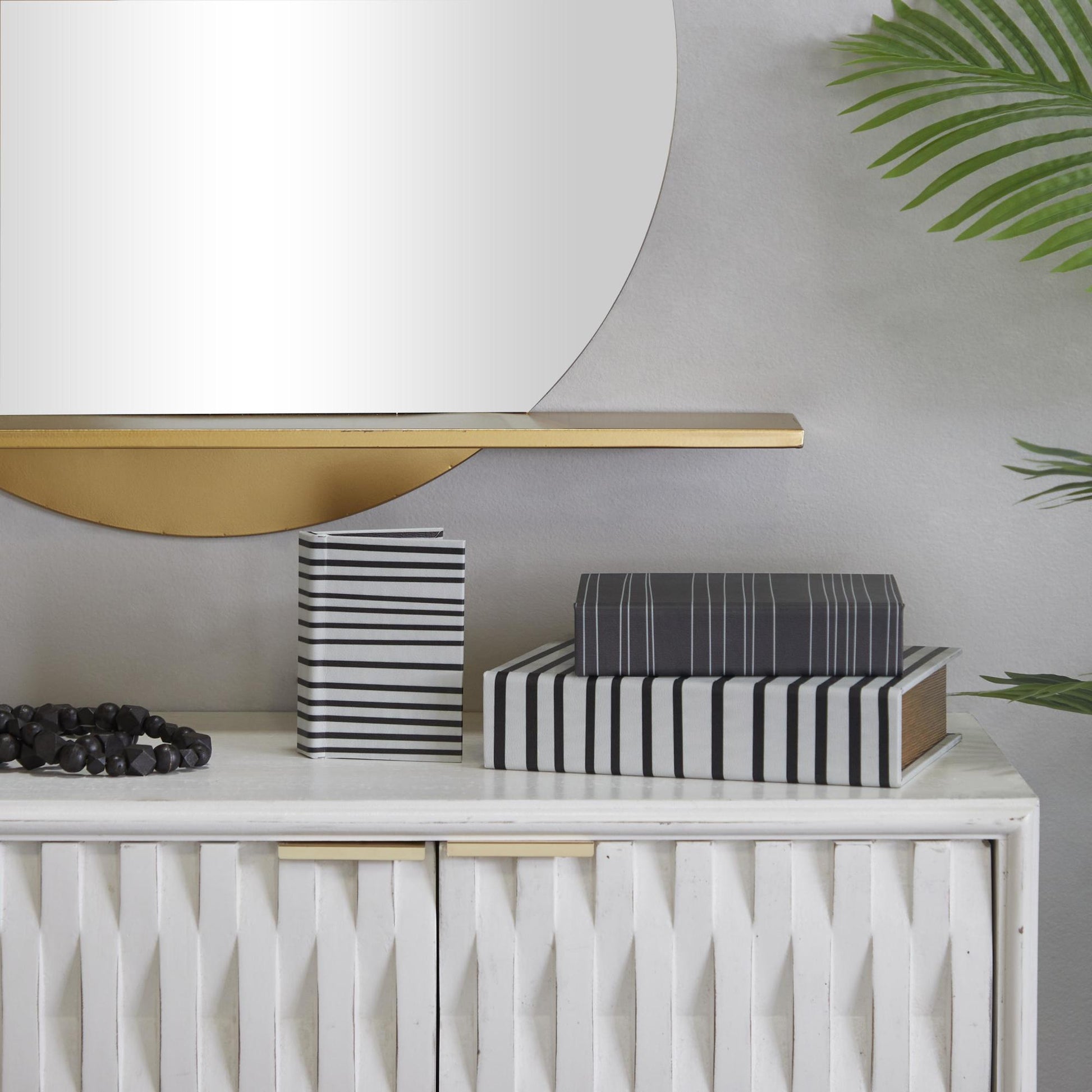 Set of 3 White Faux Leather Striped Faux Book Storage Decorative Box with Black Accents