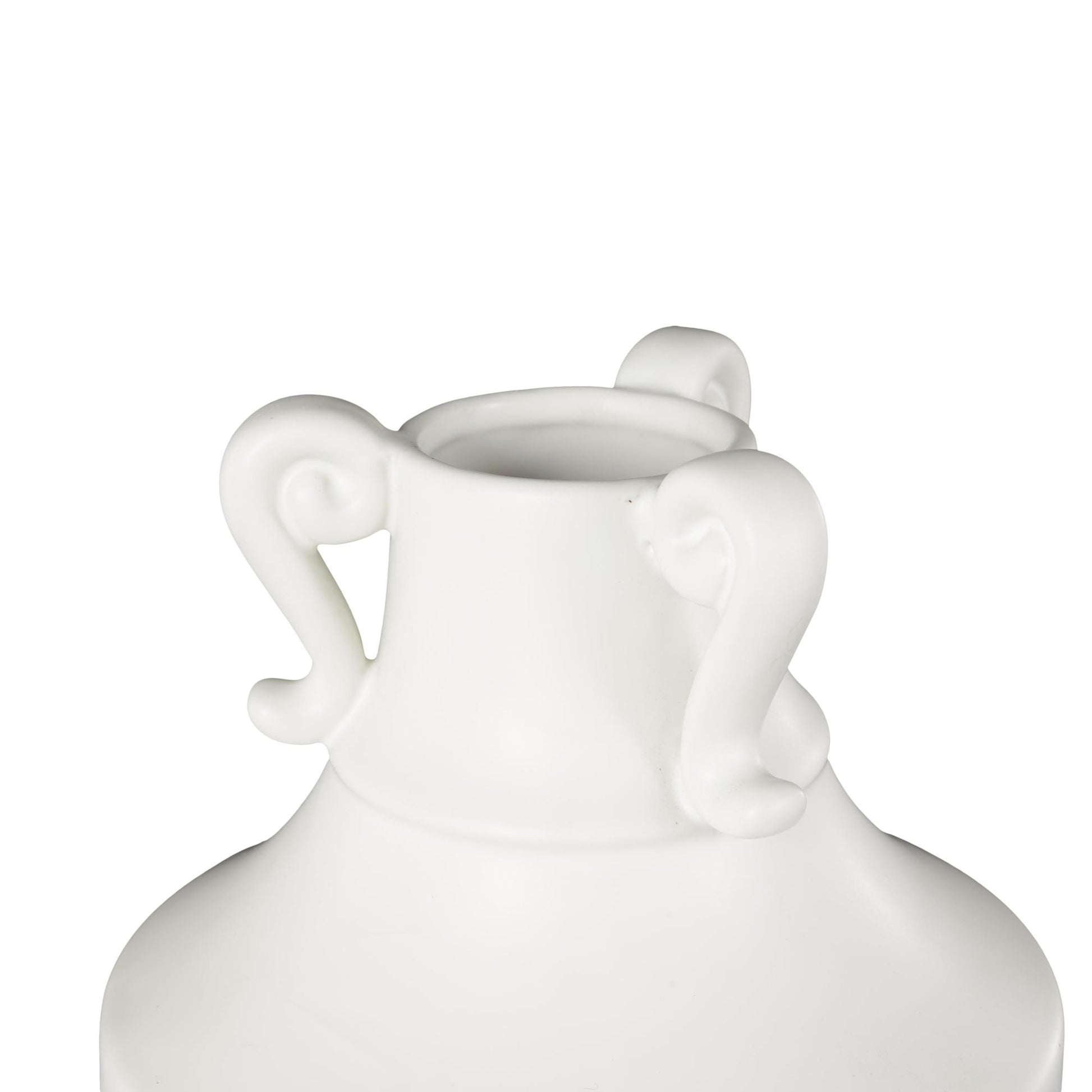 Scroll White Ceramic Sleek Amphora Decorative Vase with Handles