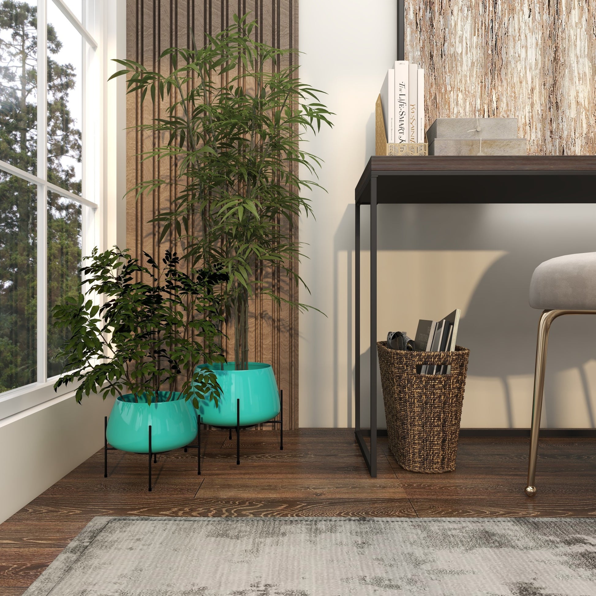 Set of 2 Metal Rounded Dome Indoor Outdoor Planter with Removable Stand