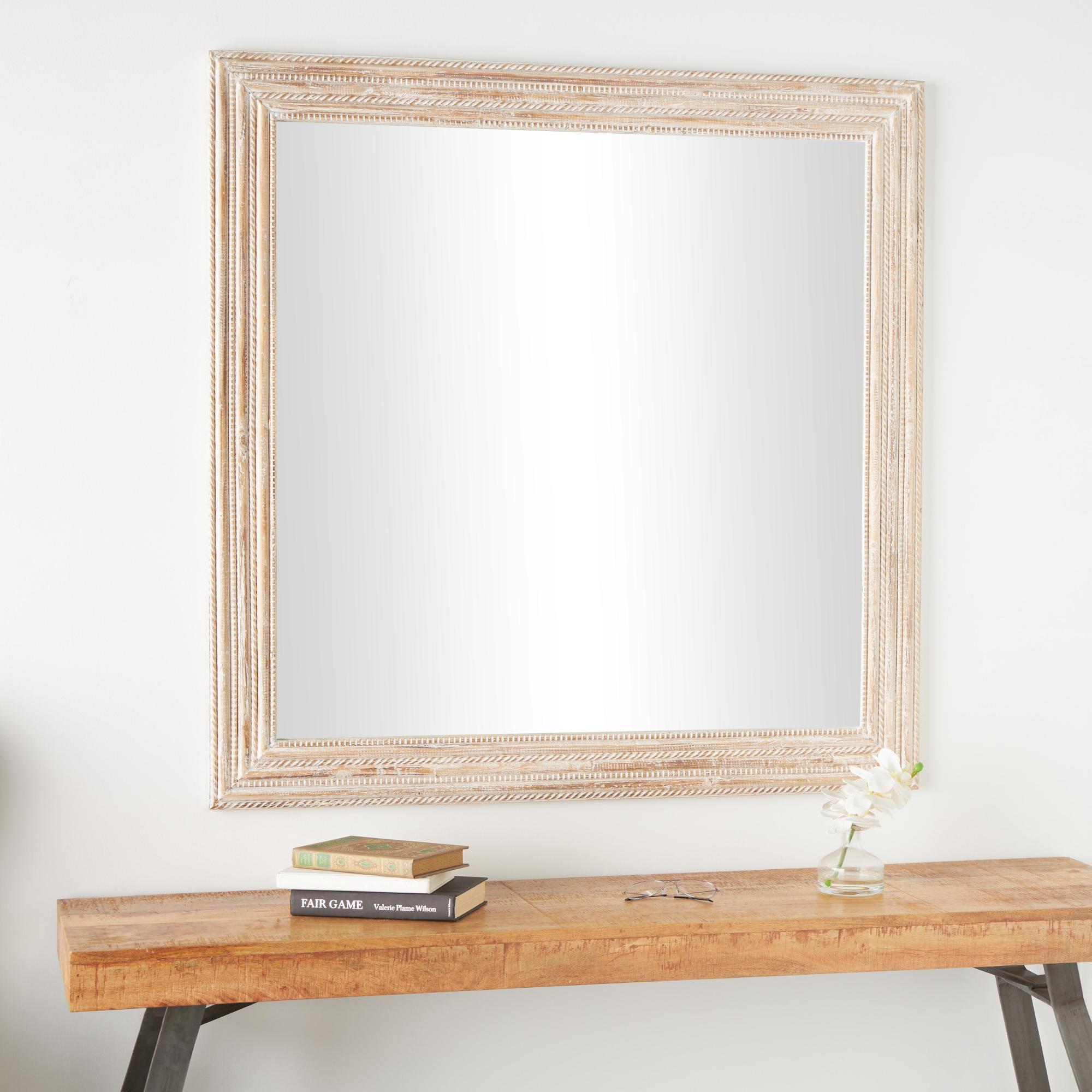 Cream Mango Wood Handmade Room Wall Mirror with Ribbed Edged Frame