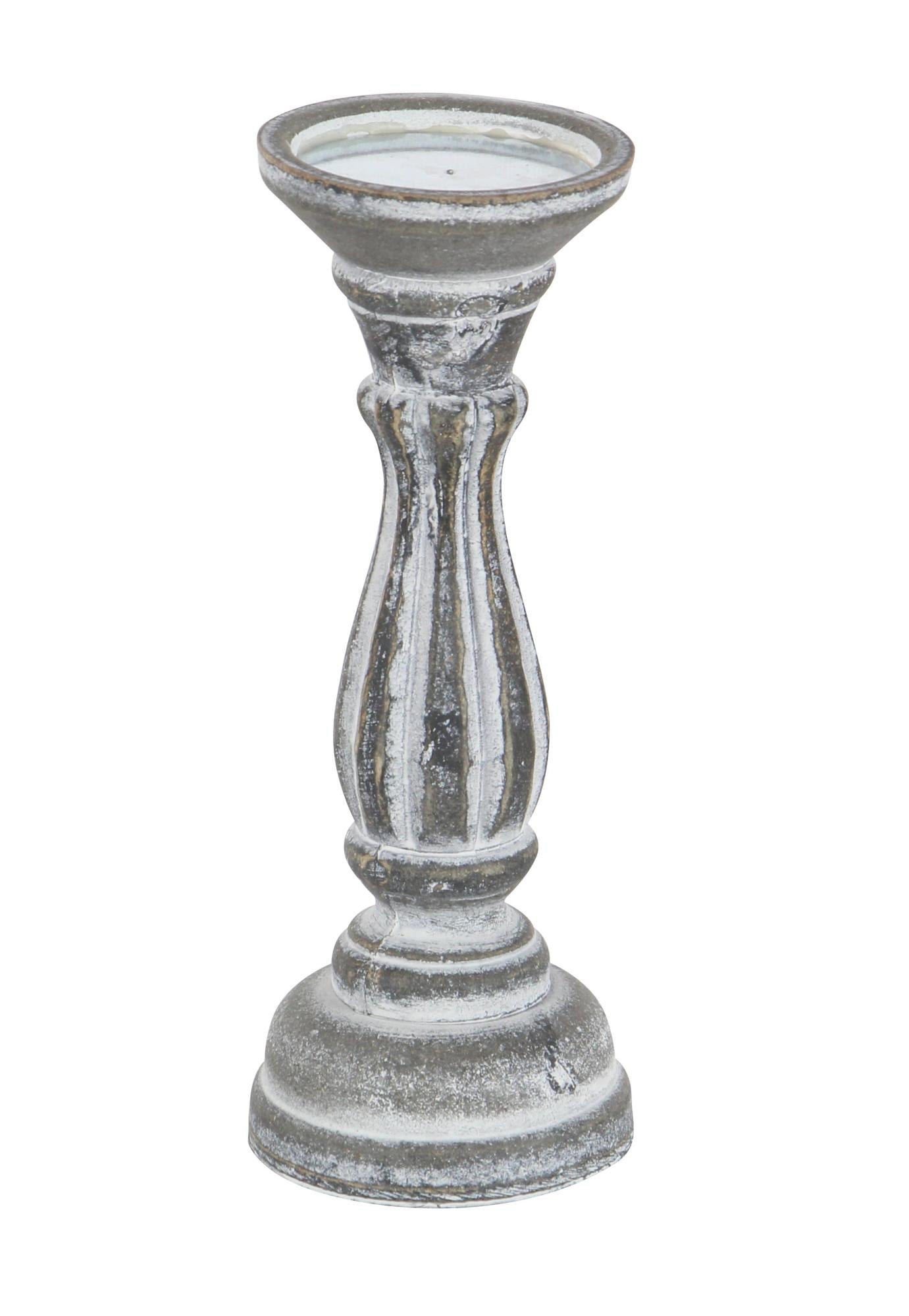Set of 3 Wooden Distressed Turned Pillar Decorative Candle Holder