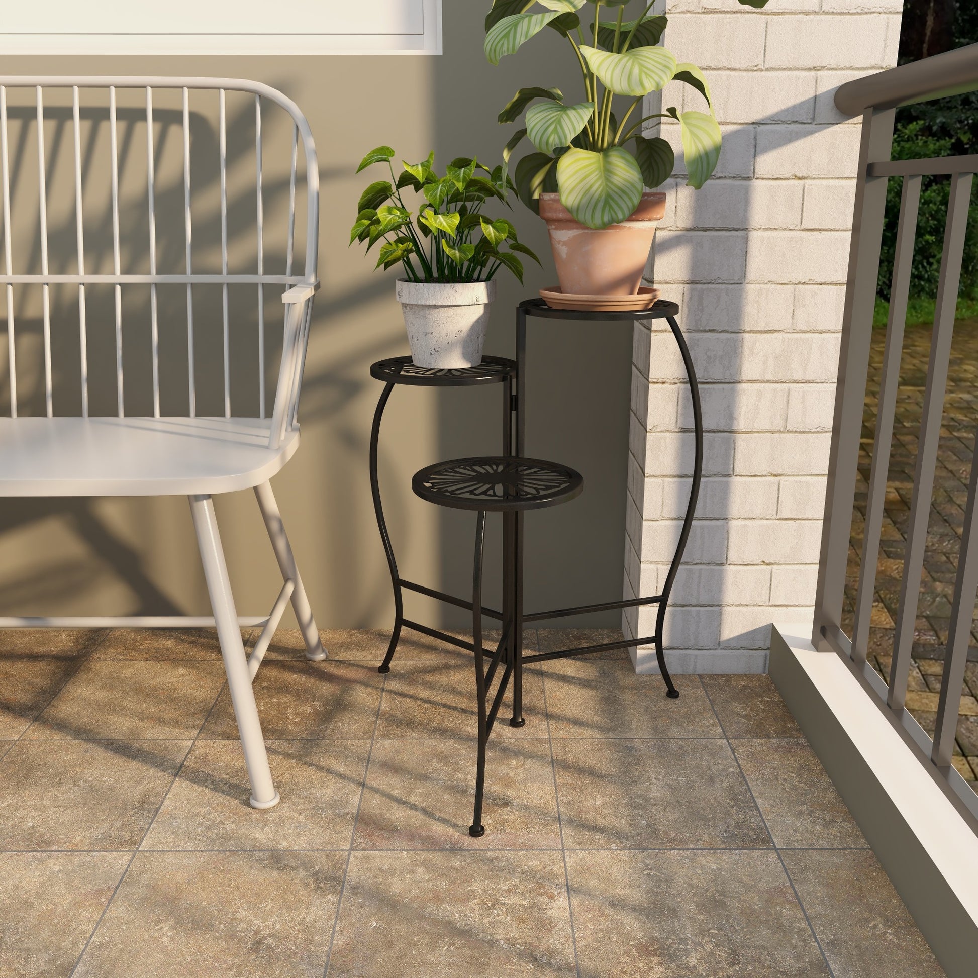 Floral Metal 3 Tier Indoor Outdoor Plantstand 21" x 17" x 24"
