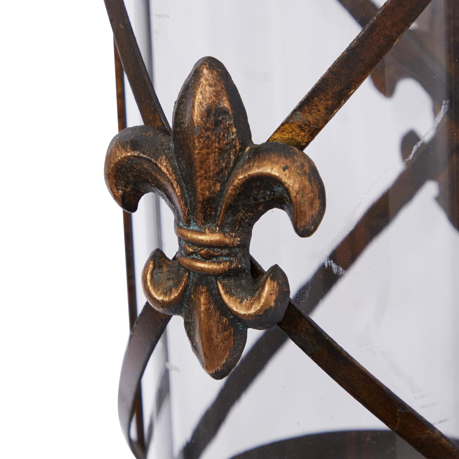 Fleur De Lis Metal Suspended Studded Single Candle Indoor Outdoor Wall Sconce with Scroll Details